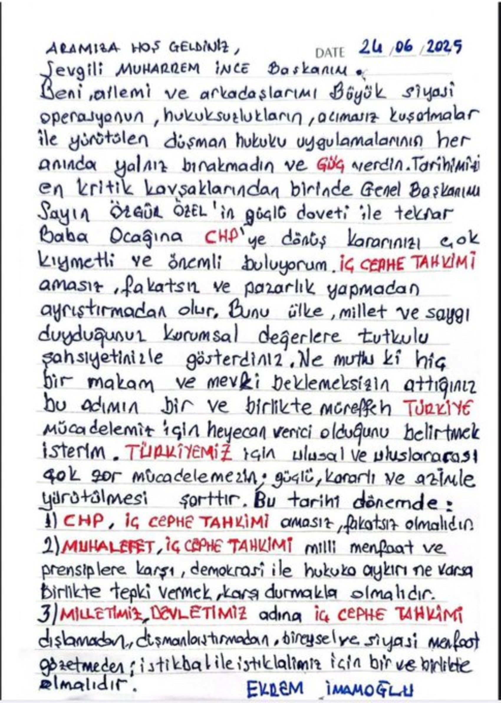Muharrem İnce baba ocağına dönüyor! İmamoğlu'ndan anlamlı mektup: 'Güç verdiniz'