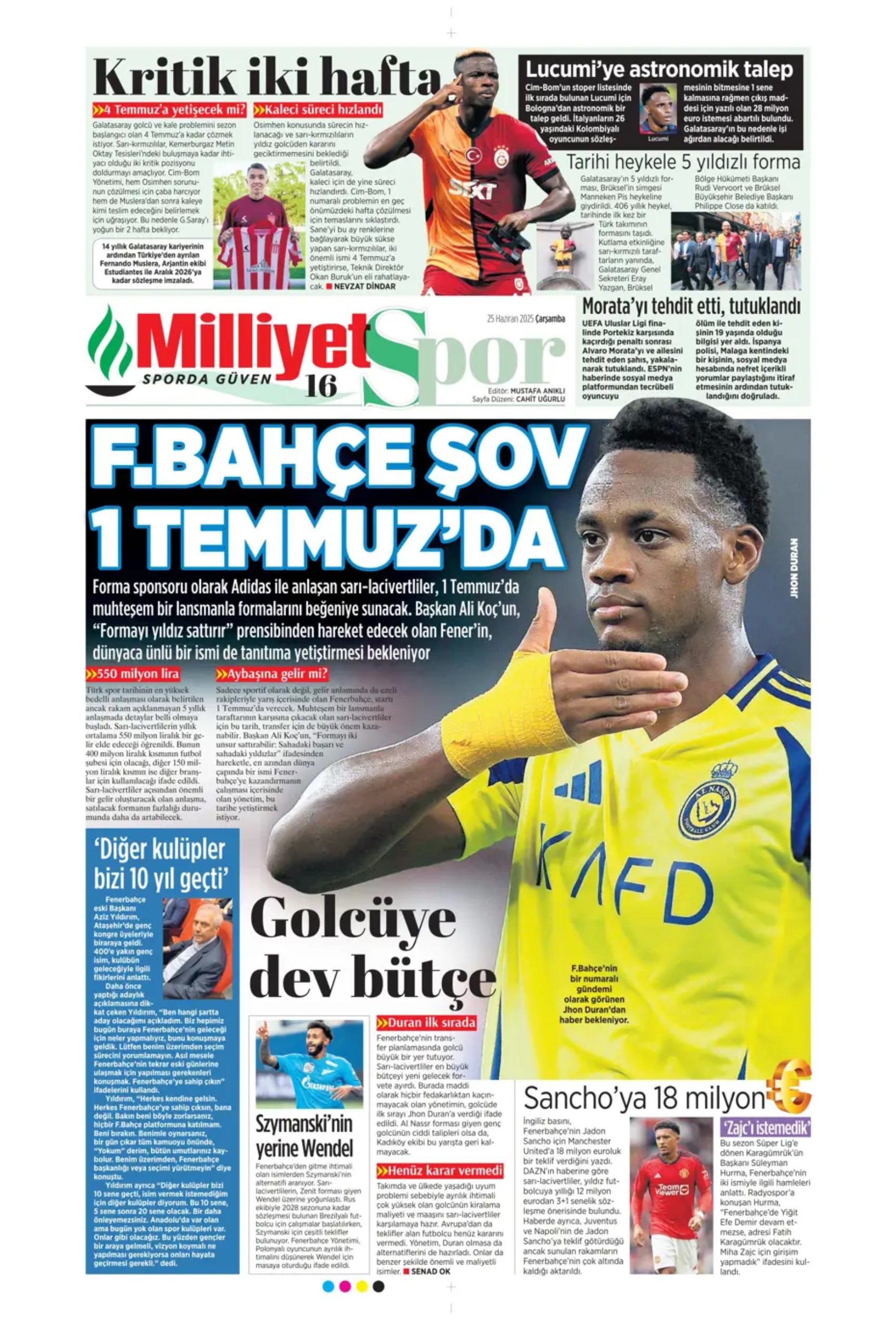 Sporda günün manşetleri: Fenerbahçe'de 1 Temmuz hazırlığı: İngiliz anahtarı Jadon Sancho geliyor