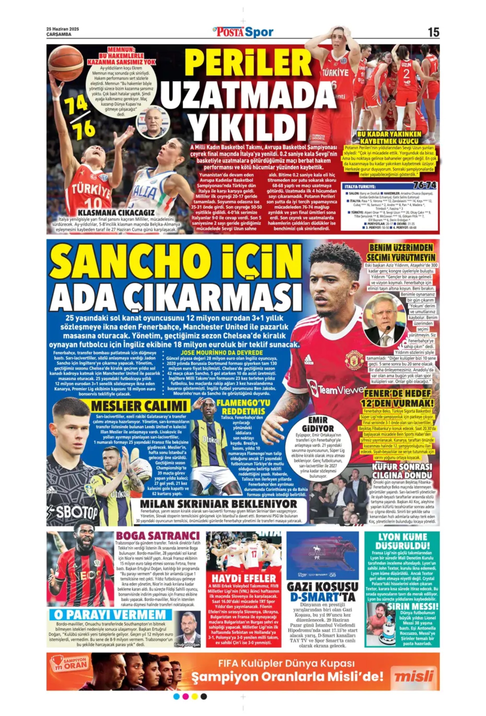 Sporda günün manşetleri: Fenerbahçe'de 1 Temmuz hazırlığı: İngiliz anahtarı Jadon Sancho geliyor