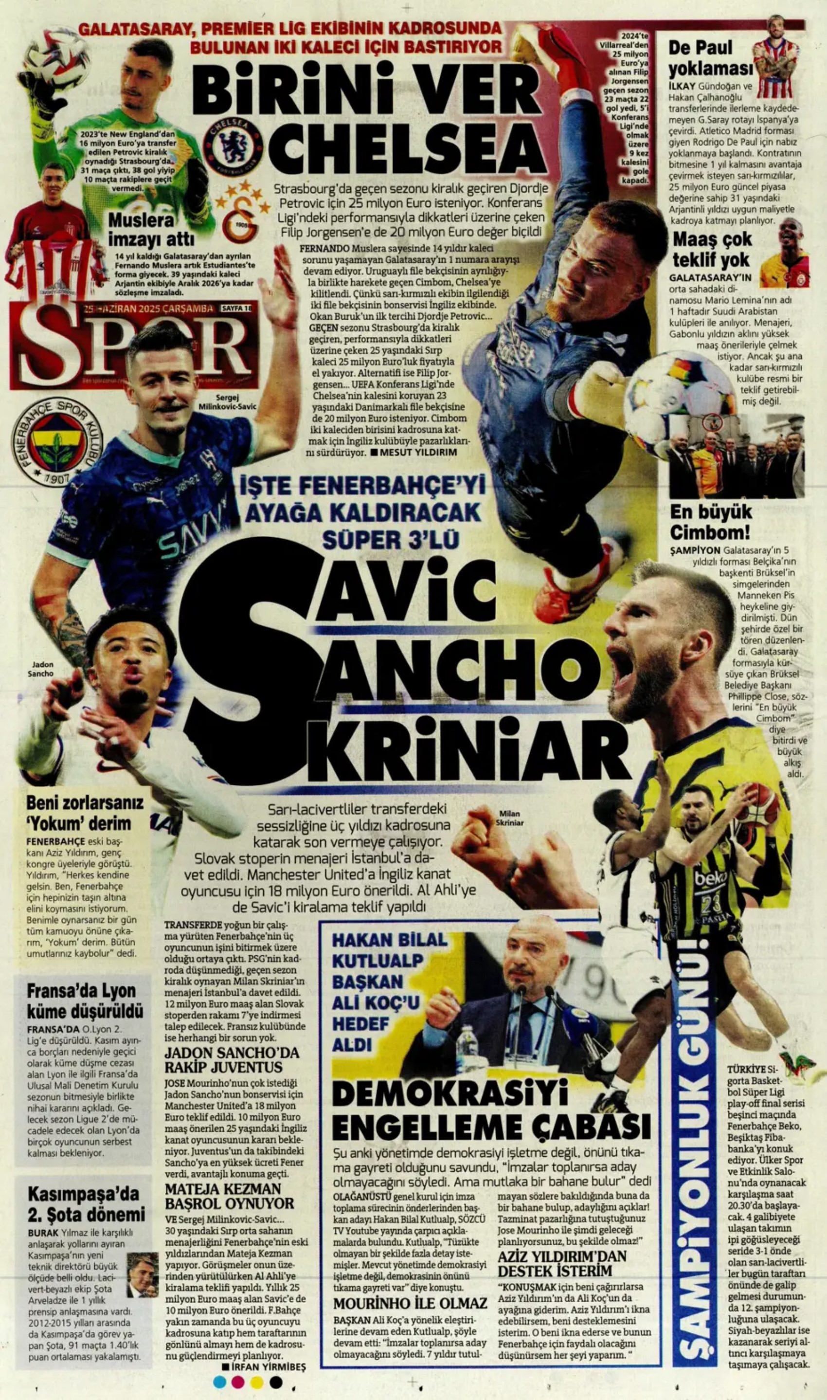 Sporda günün manşetleri: Fenerbahçe'de 1 Temmuz hazırlığı: İngiliz anahtarı Jadon Sancho geliyor