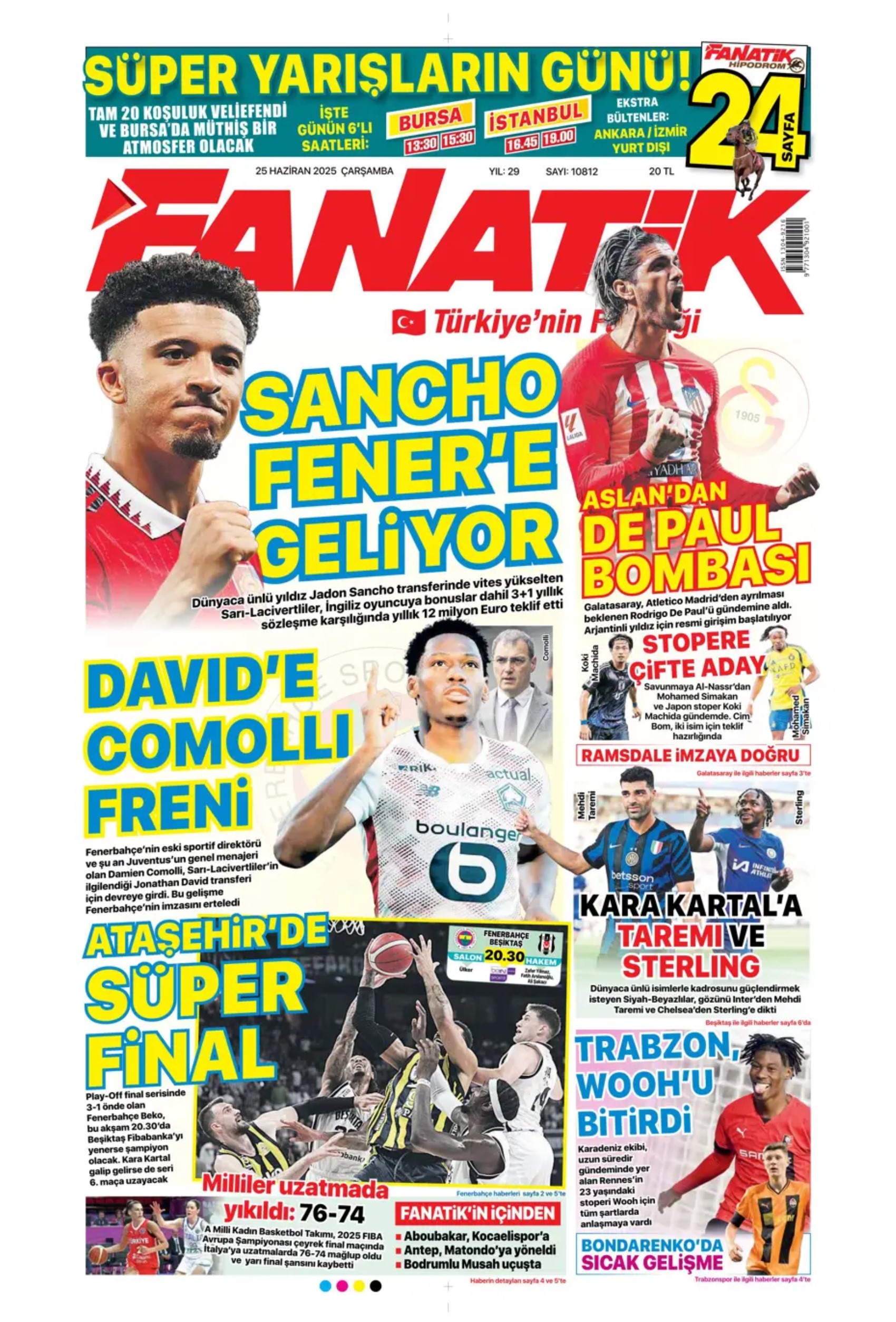 Sporda günün manşetleri: Fenerbahçe'de 1 Temmuz hazırlığı: İngiliz anahtarı Jadon Sancho geliyor