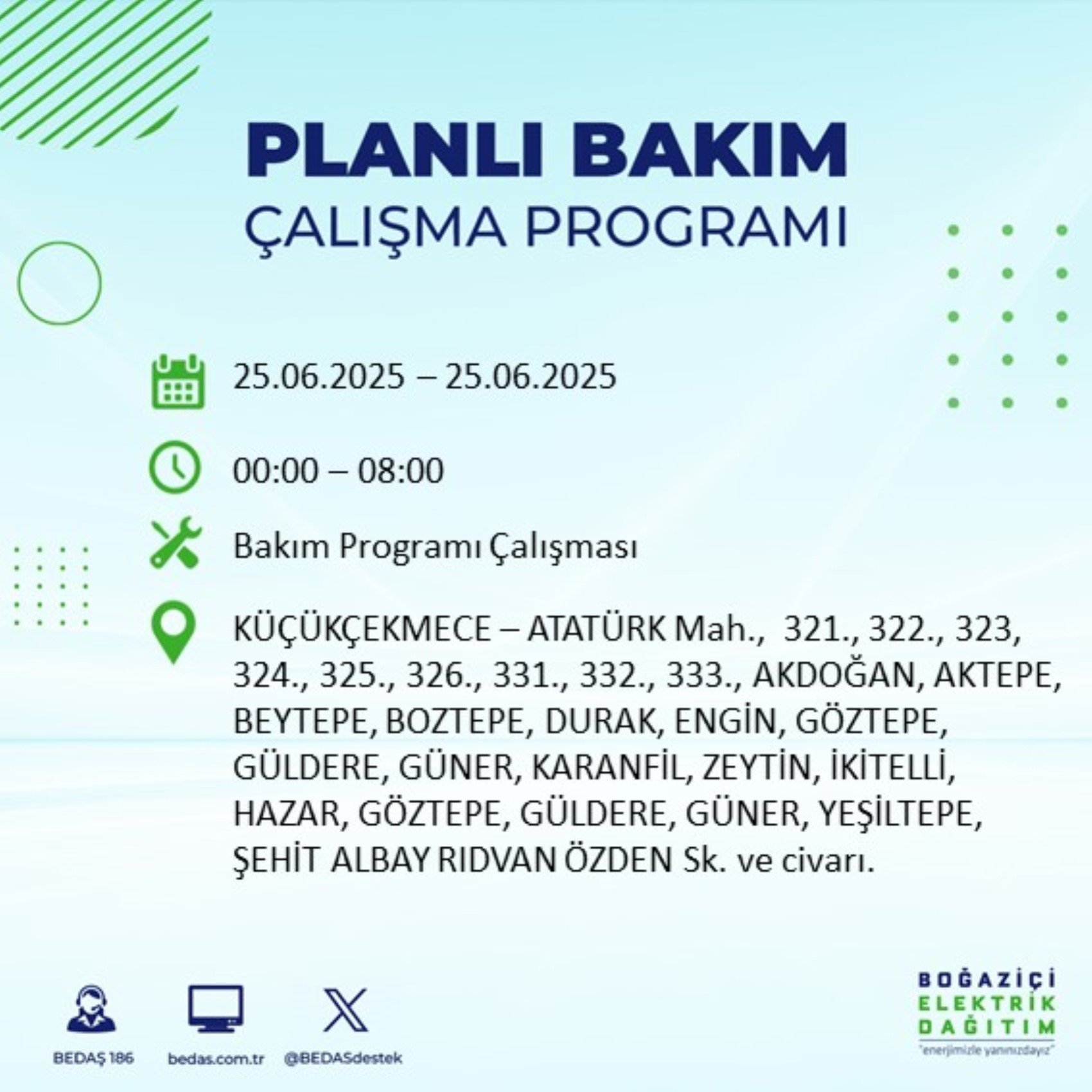 BEDAŞ paylaştı: İstanbul'da 25 Haziran Çarşamba günü elektrik kesintisi yaşanacak ilçeler