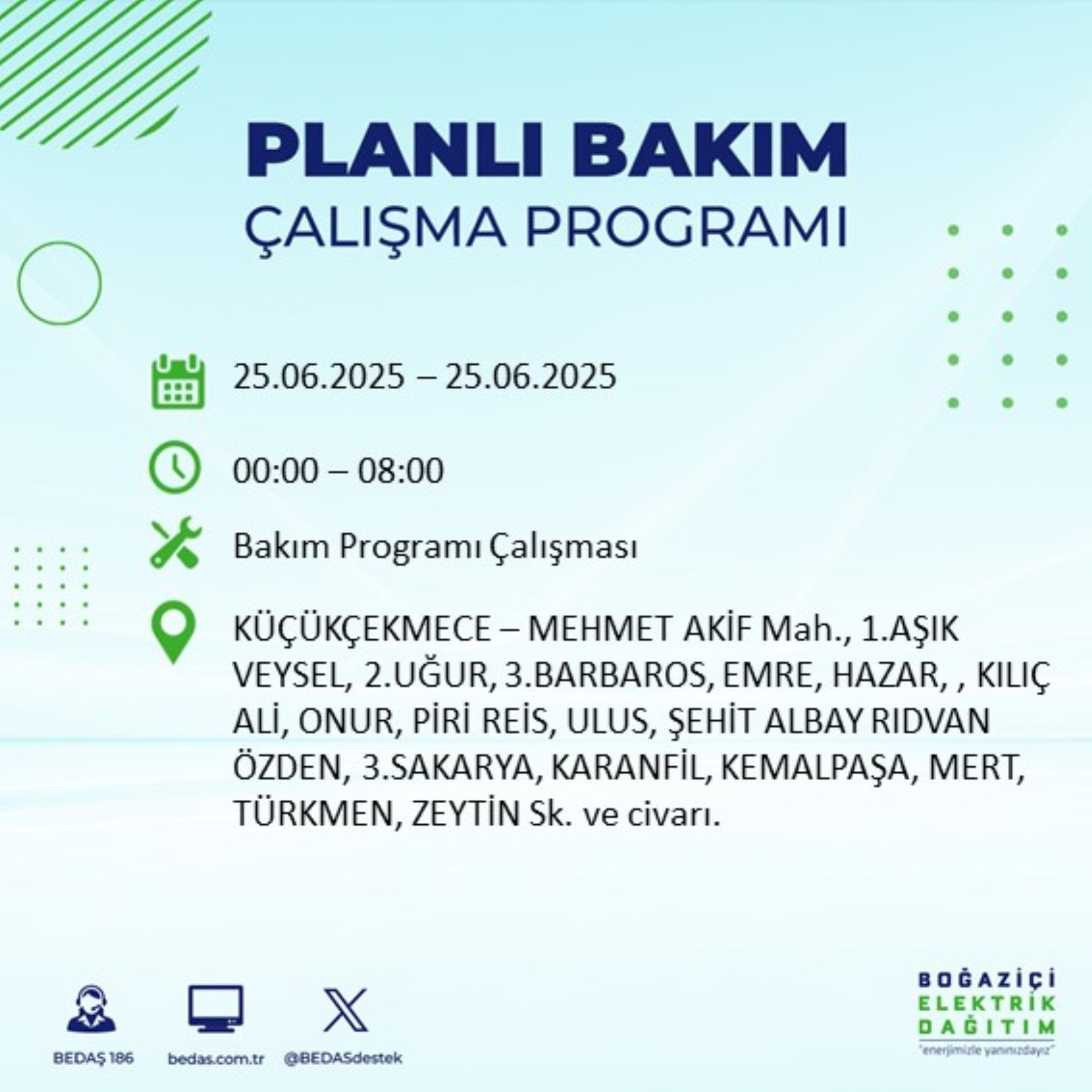 BEDAŞ paylaştı: İstanbul'da 25 Haziran Çarşamba günü elektrik kesintisi yaşanacak ilçeler