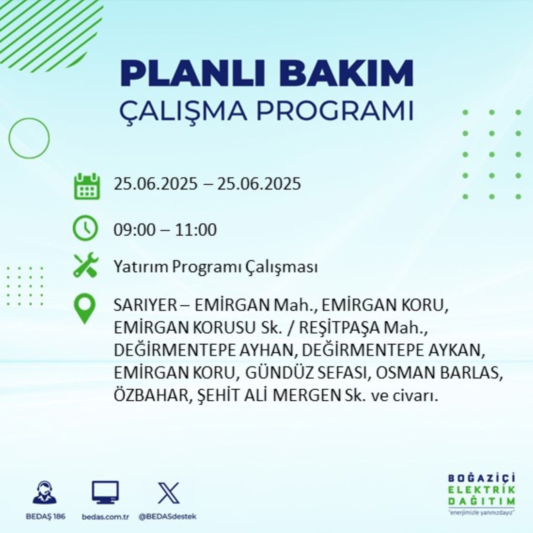 BEDAŞ paylaştı: İstanbul'da 25 Haziran Çarşamba günü elektrik kesintisi yaşanacak ilçeler