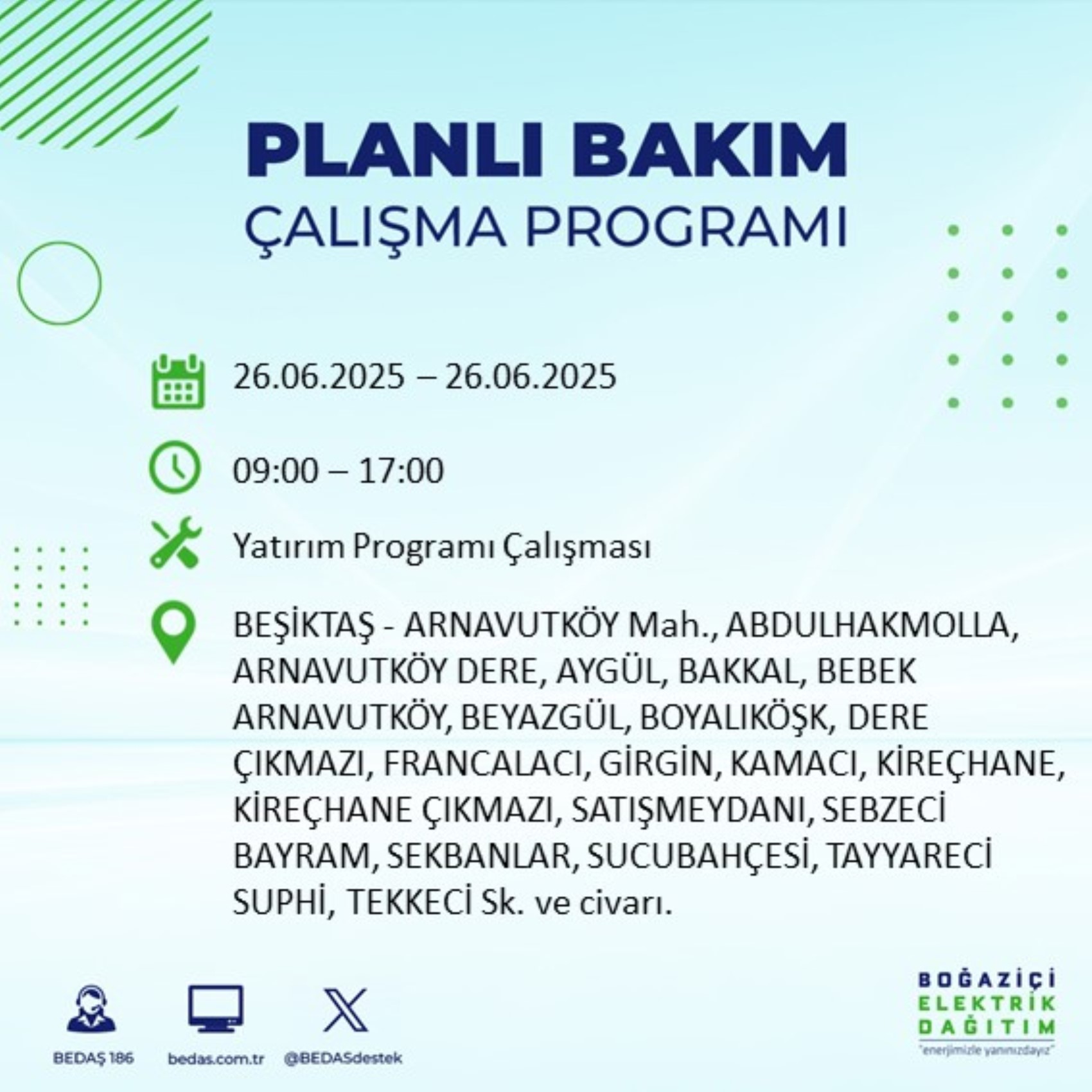 BEDAŞ paylaştı: İstanbul'da 26 Haziran Perşembe günü elektrik kesintisi yaşanacak ilçeler