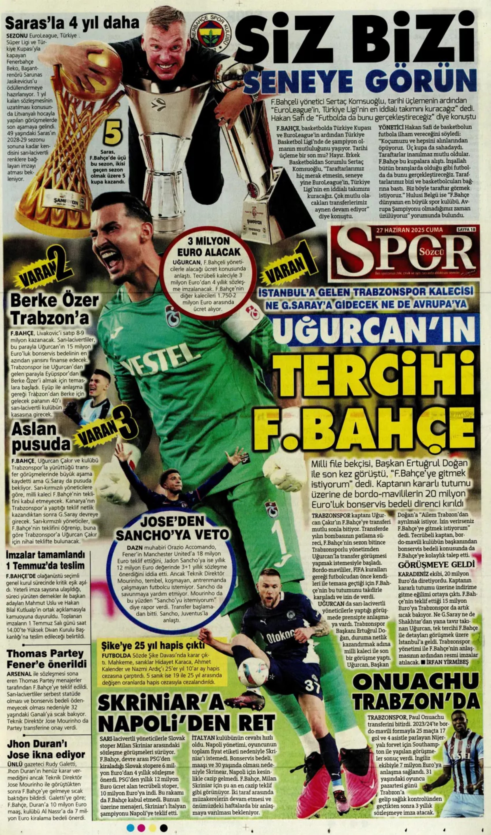 Sporda günün manşetleri... Galatasaray'a Osimhen müjdesi: Uğurcan Çakır'da sıcak saatler!