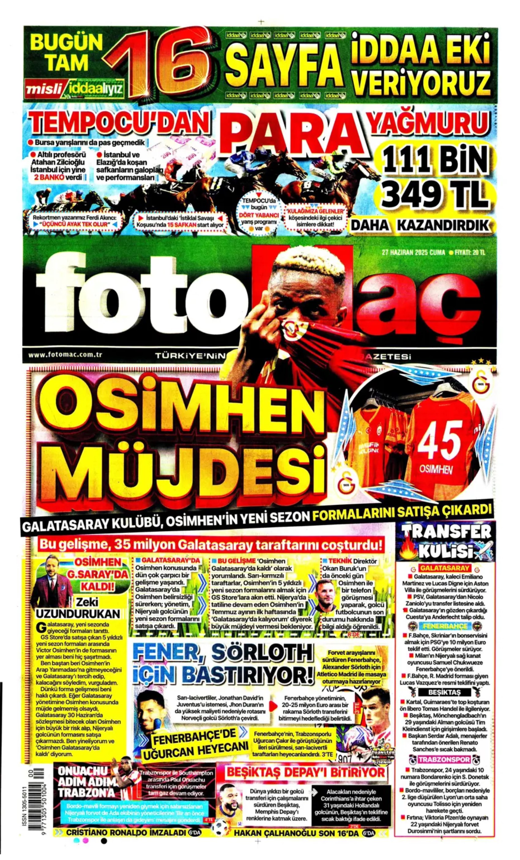 Sporda günün manşetleri... Galatasaray'a Osimhen müjdesi: Uğurcan Çakır'da sıcak saatler!
