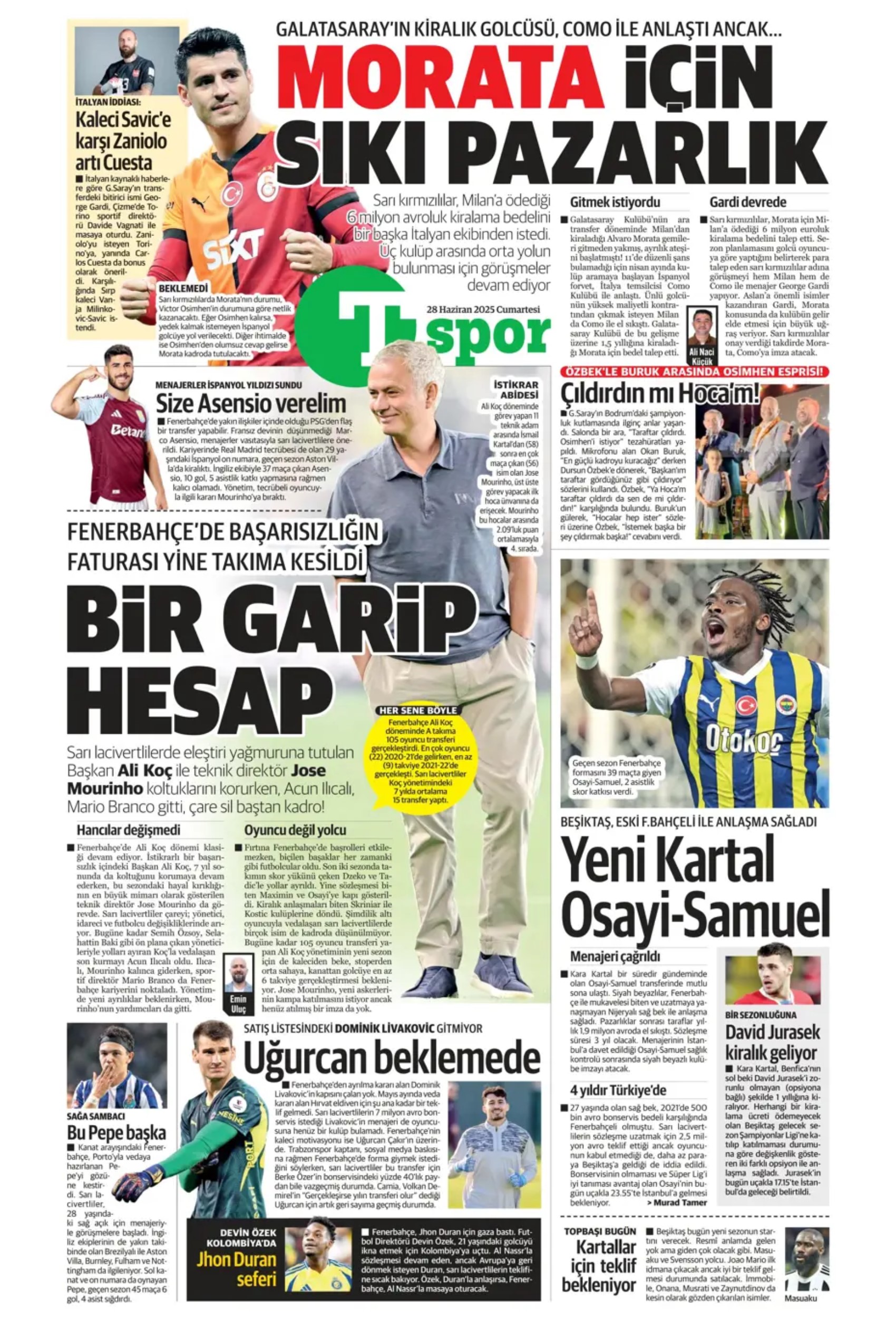 Sporda günün manşetleri... Duran için geri sayım, Osimhen için yeni formül
