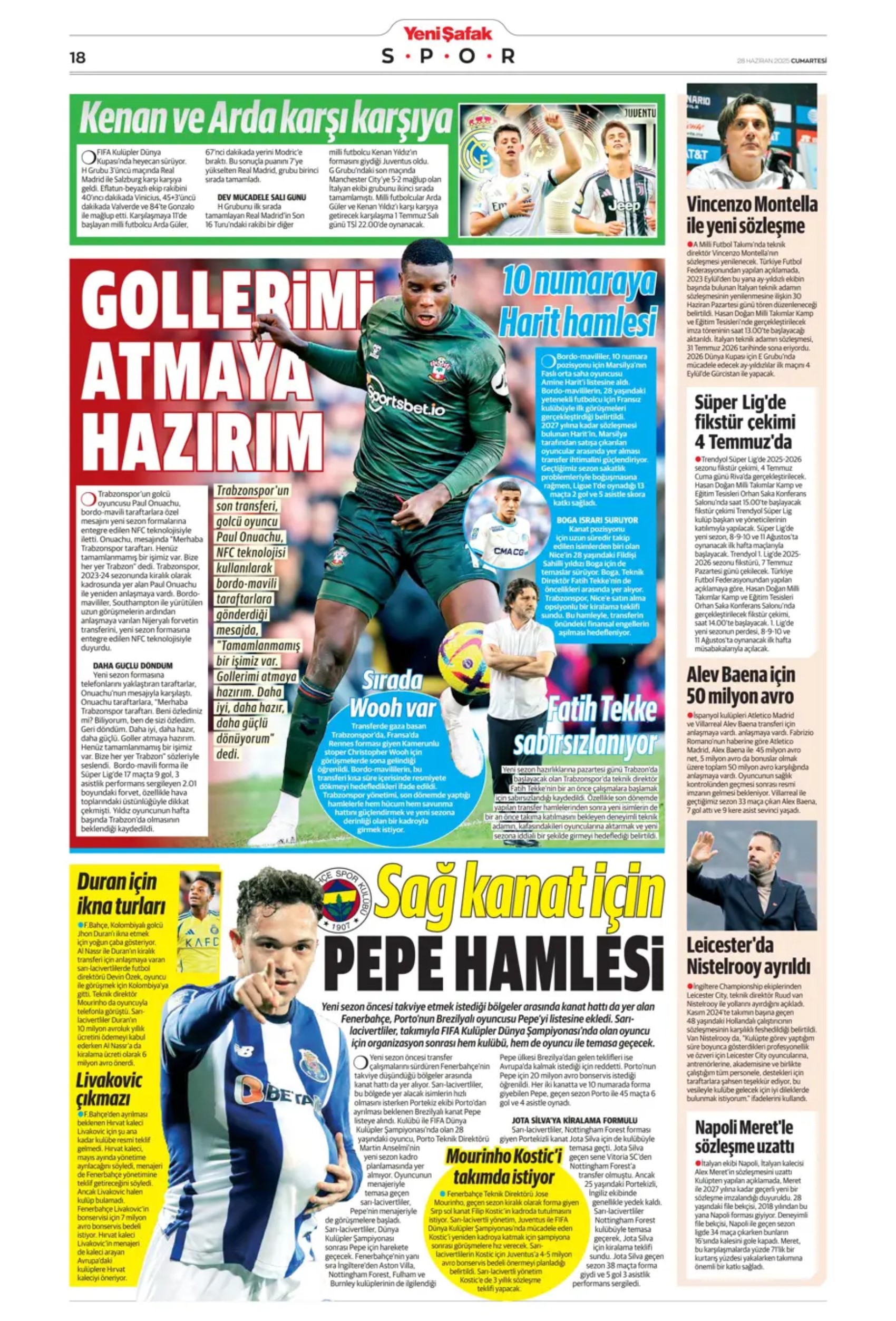 Sporda günün manşetleri... Duran için geri sayım, Osimhen için yeni formül