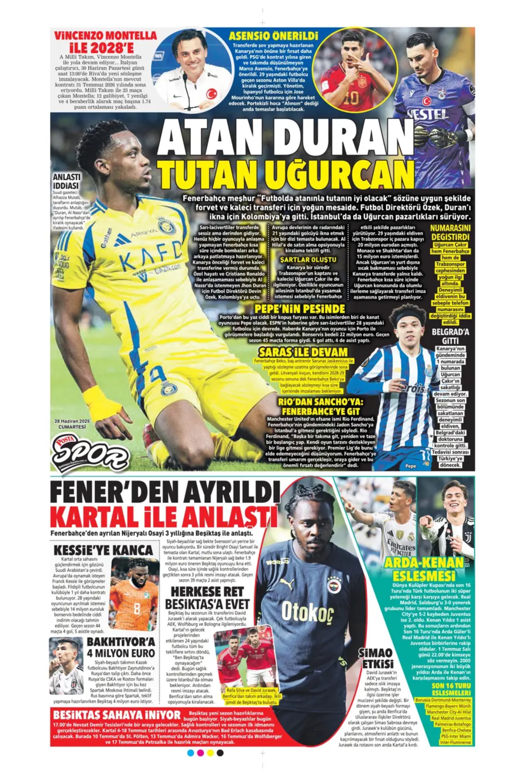 Sporda günün manşetleri... Duran için geri sayım, Osimhen için yeni formül