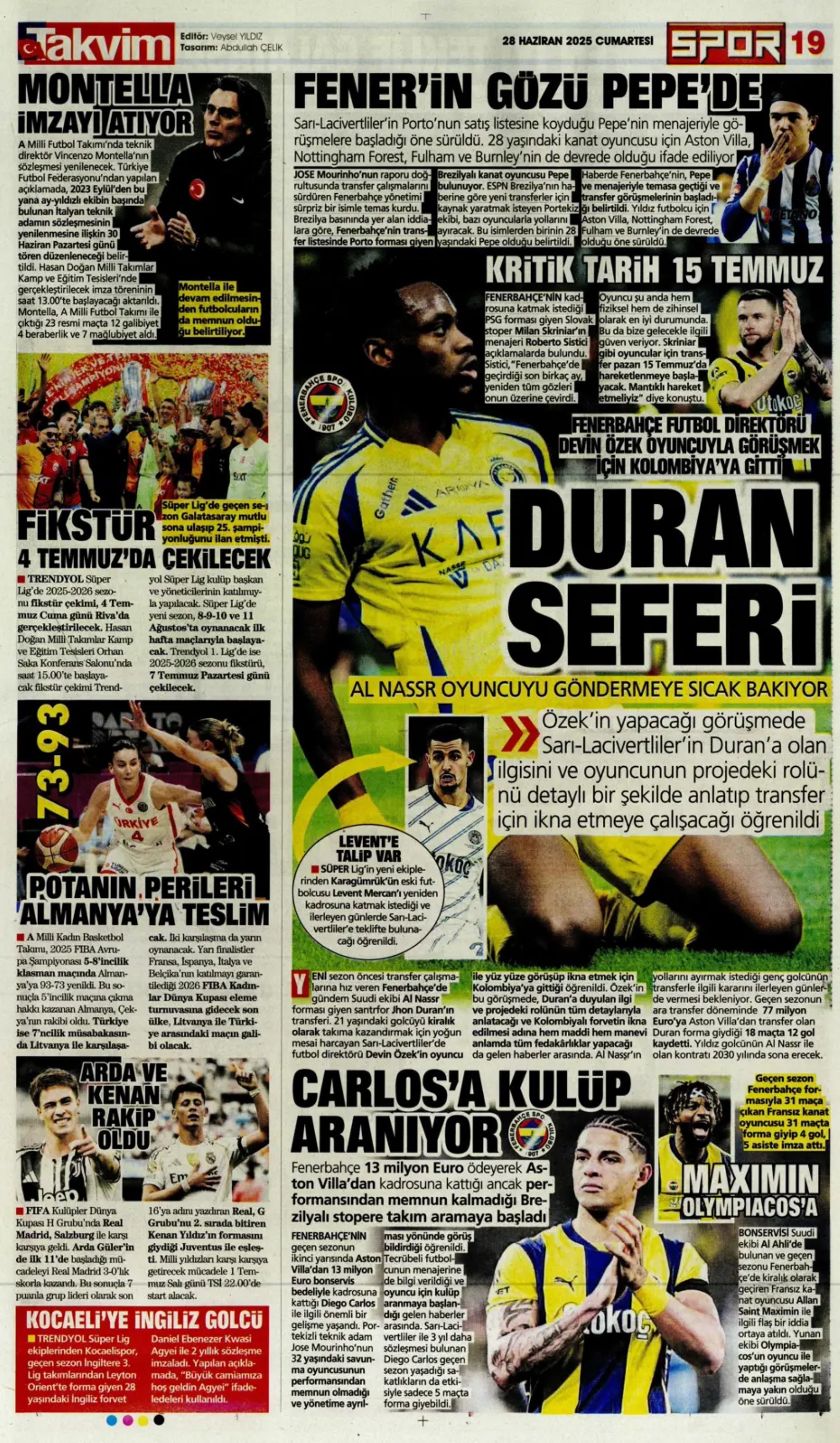 Sporda günün manşetleri... Duran için geri sayım, Osimhen için yeni formül