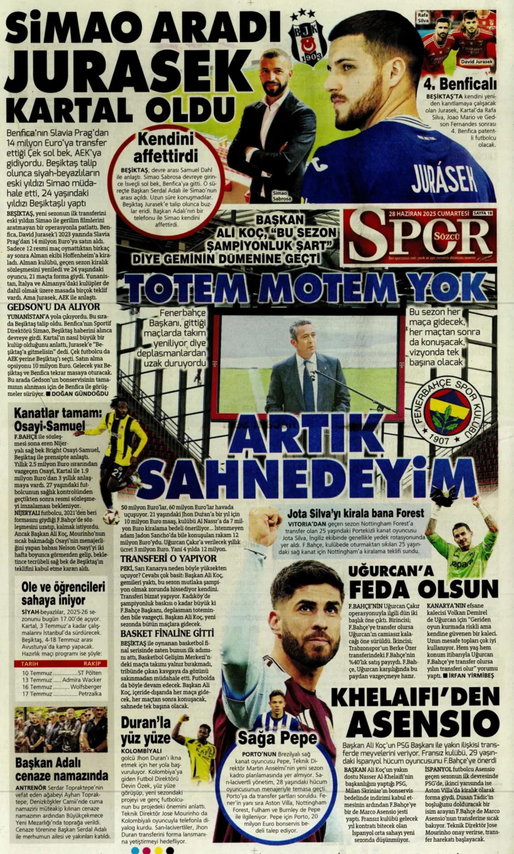 Sporda günün manşetleri... Duran için geri sayım, Osimhen için yeni formül