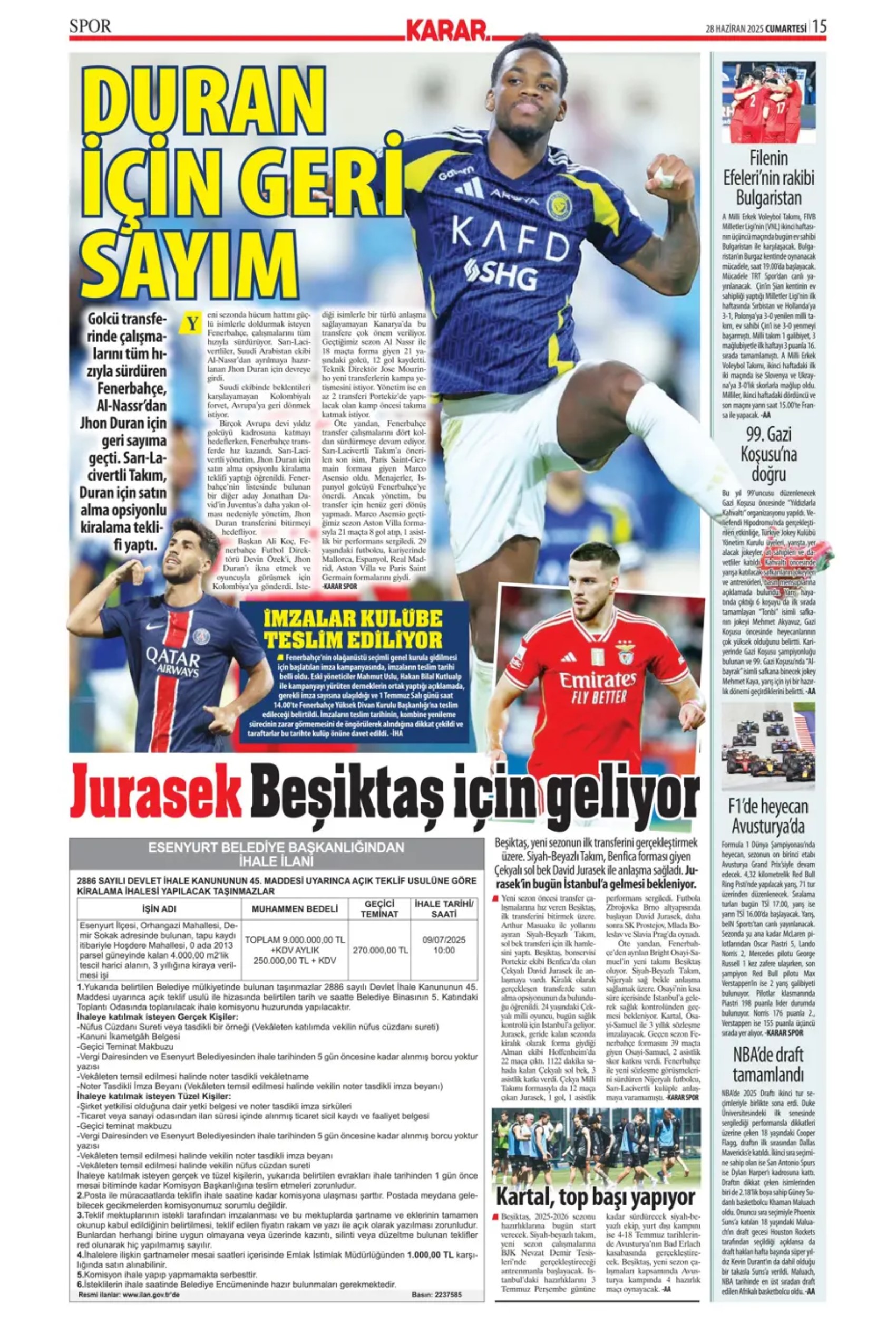 Sporda günün manşetleri... Duran için geri sayım, Osimhen için yeni formül