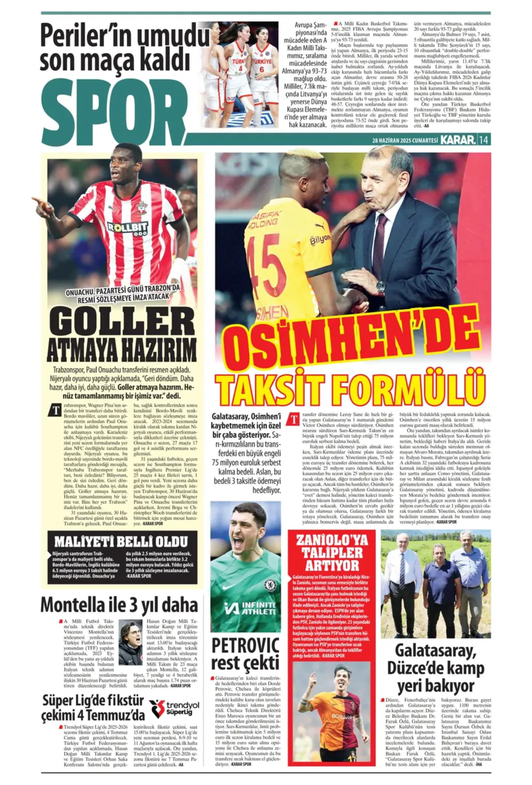 Sporda günün manşetleri... Duran için geri sayım, Osimhen için yeni formül