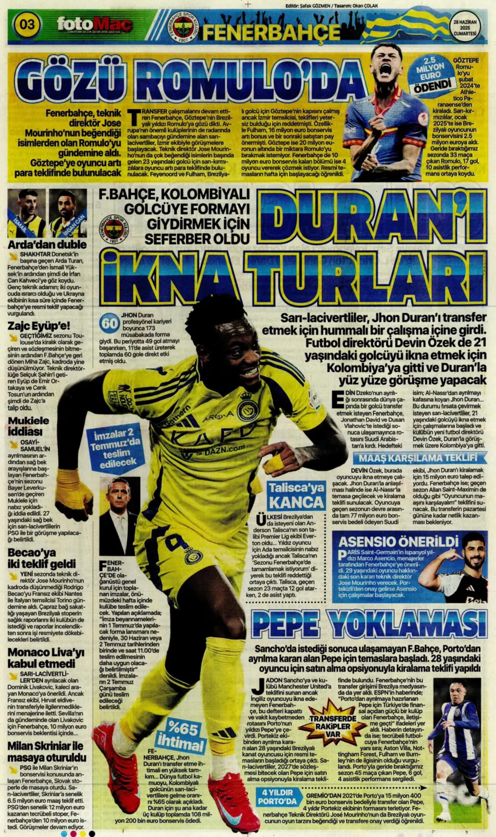 Sporda günün manşetleri... Duran için geri sayım, Osimhen için yeni formül