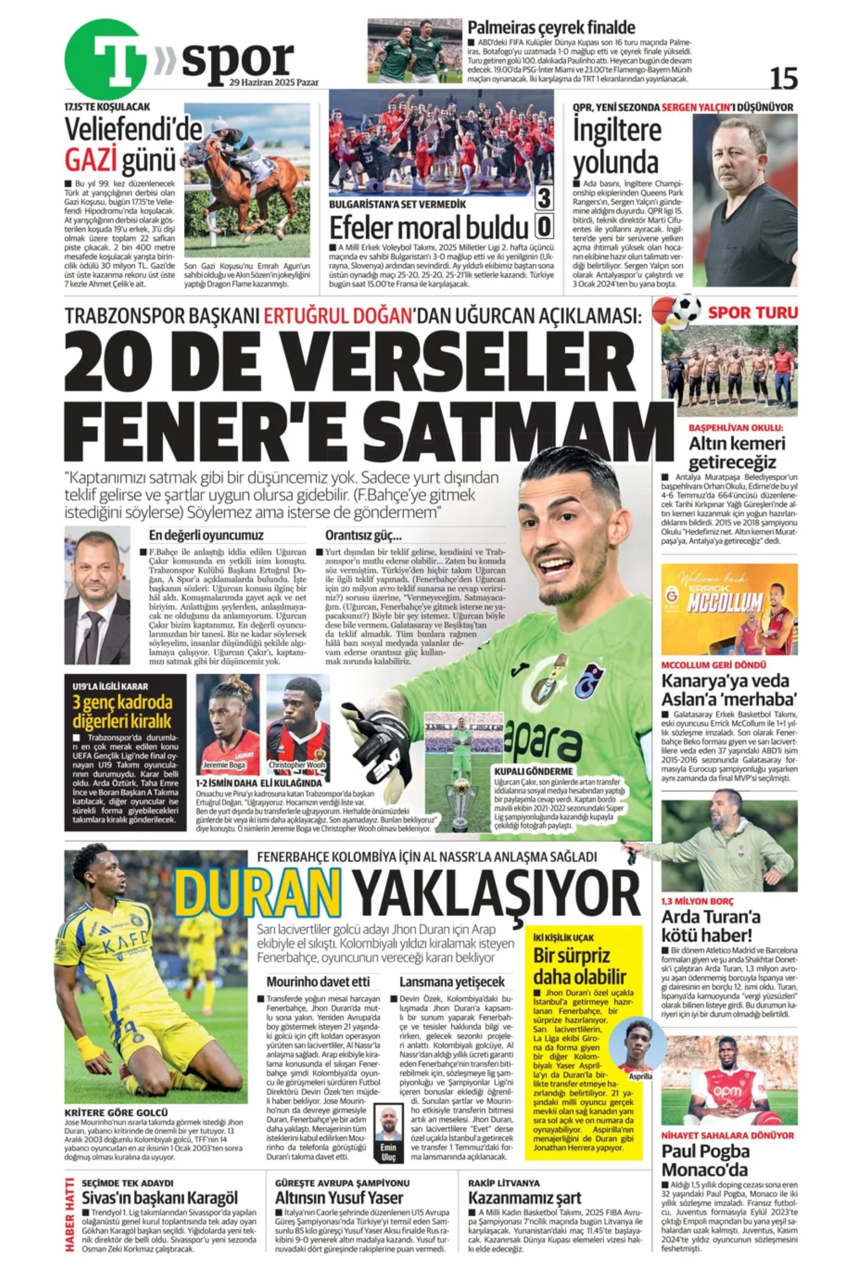 Sporda günün manşetleri... Uğurcan'ın Fenerbahçe'ye transferine veto: Galatasaray Osimhen'in alternatifini buldu!