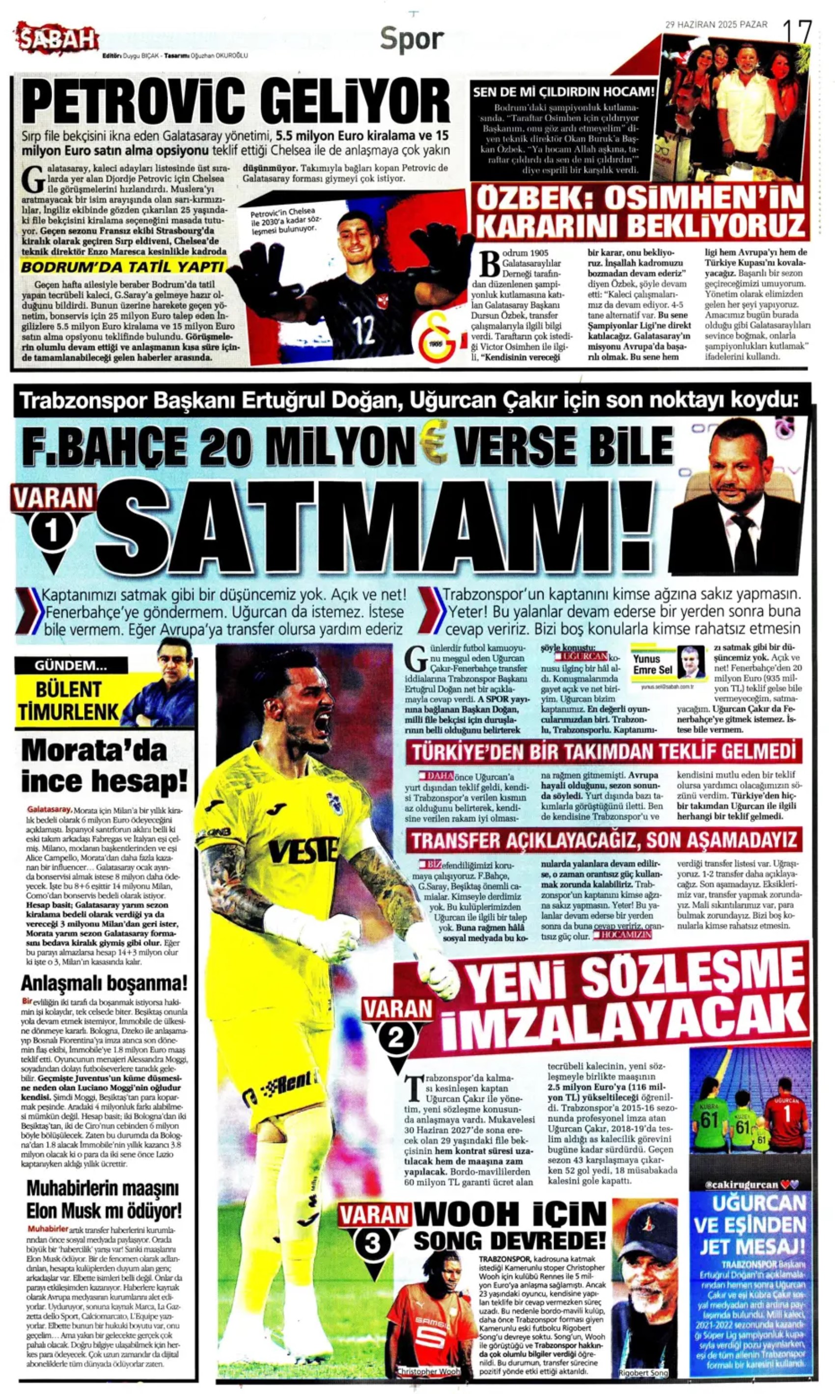 Sporda günün manşetleri... Uğurcan'ın Fenerbahçe'ye transferine veto: Galatasaray Osimhen'in alternatifini buldu!