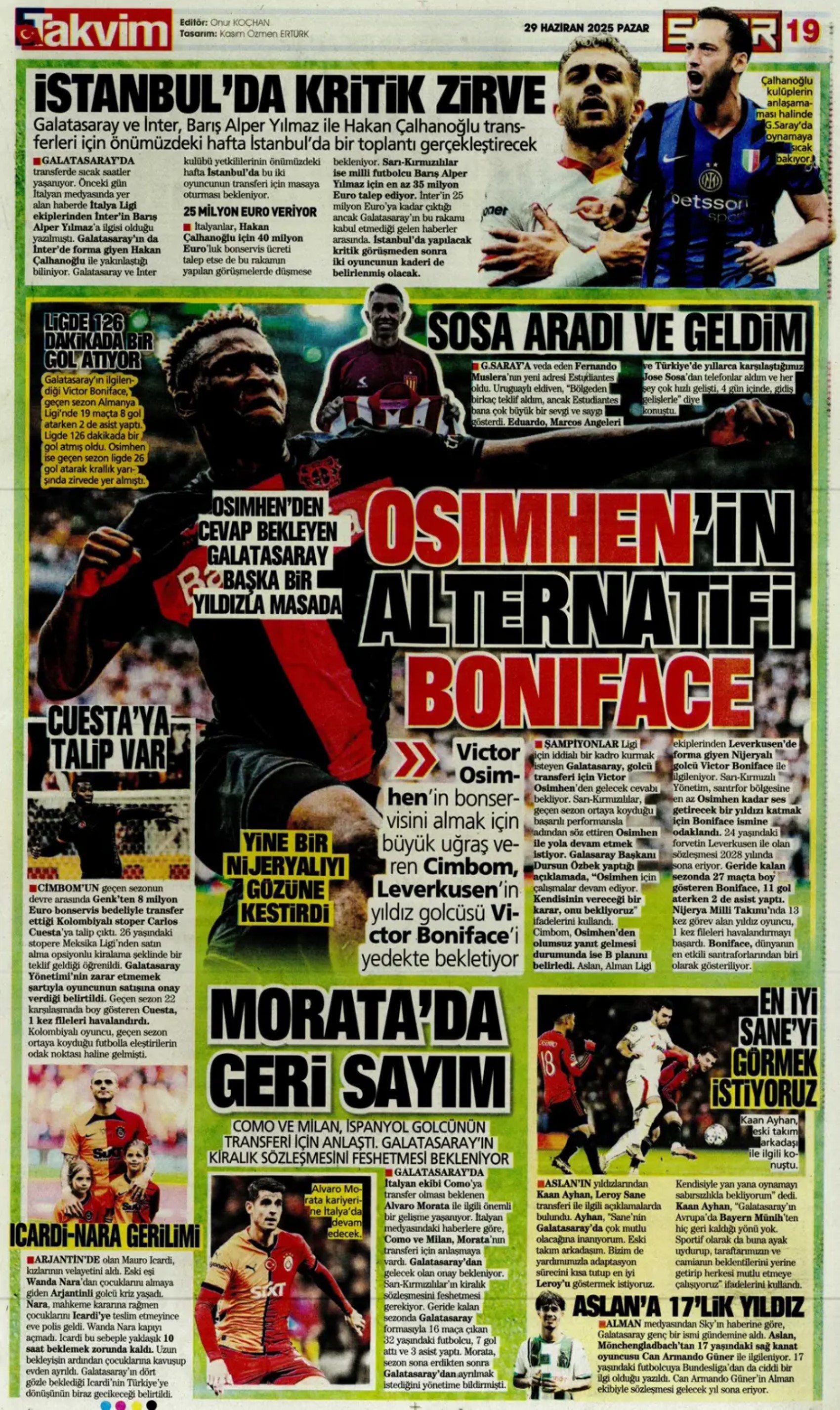 Sporda günün manşetleri... Uğurcan'ın Fenerbahçe'ye transferine veto: Galatasaray Osimhen'in alternatifini buldu!