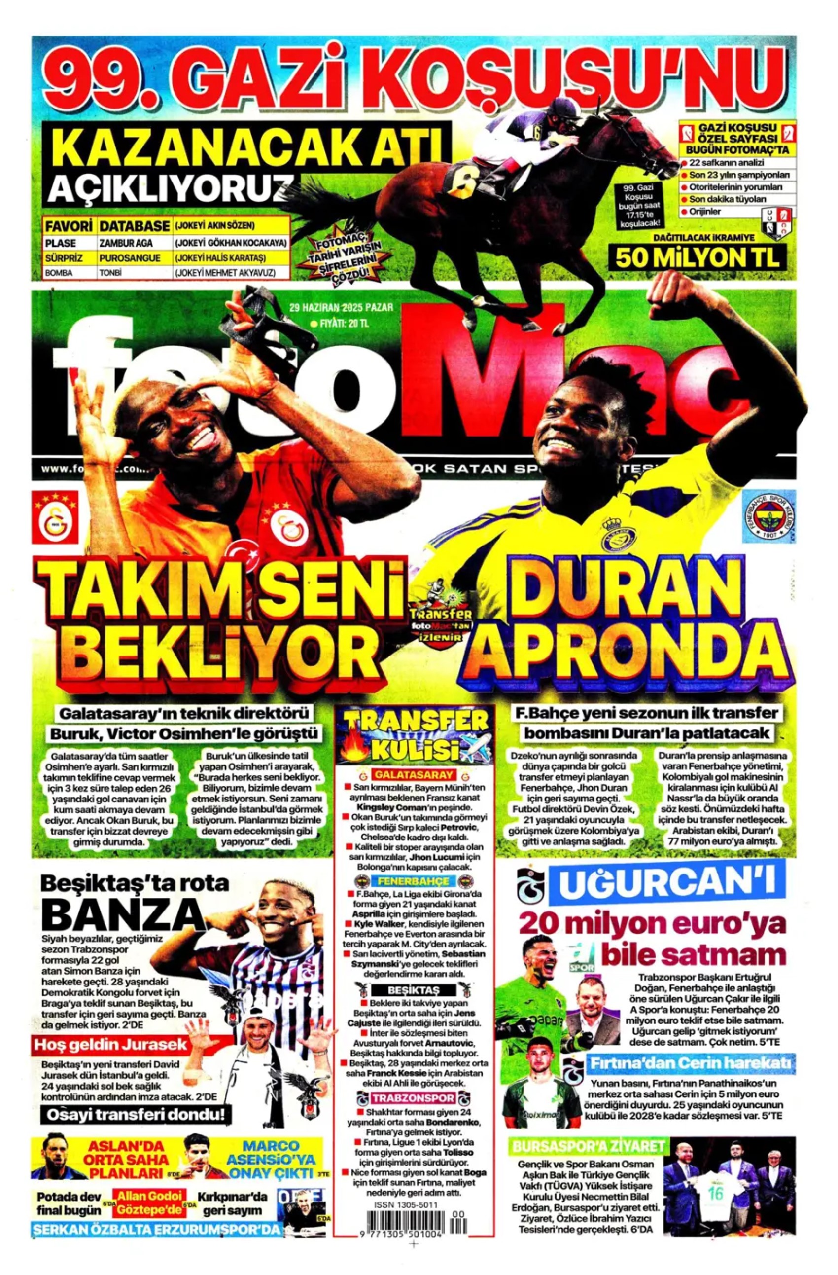Sporda günün manşetleri... Uğurcan'ın Fenerbahçe'ye transferine veto: Galatasaray Osimhen'in alternatifini buldu!