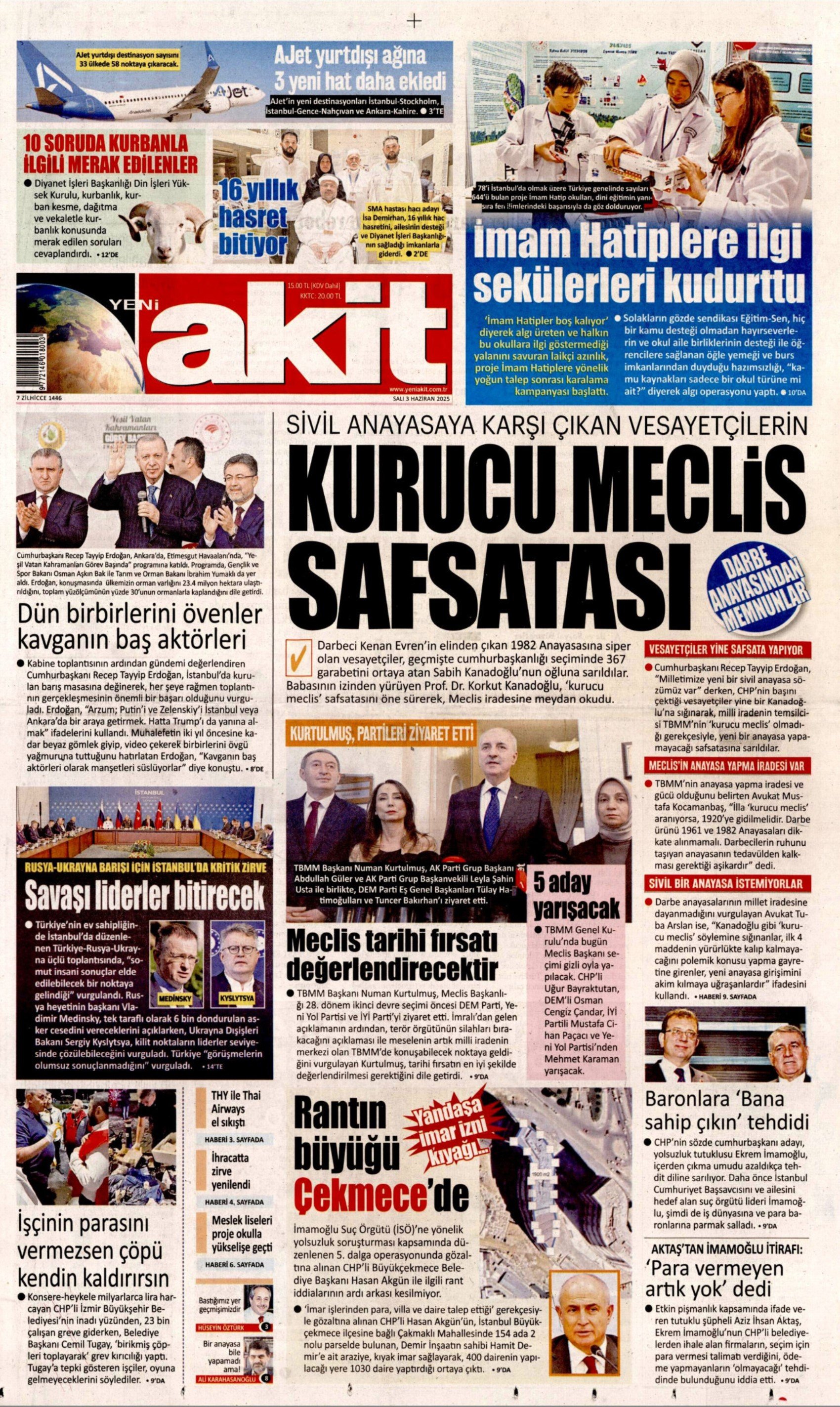 3 Haziran 2025 gazete manşetleri