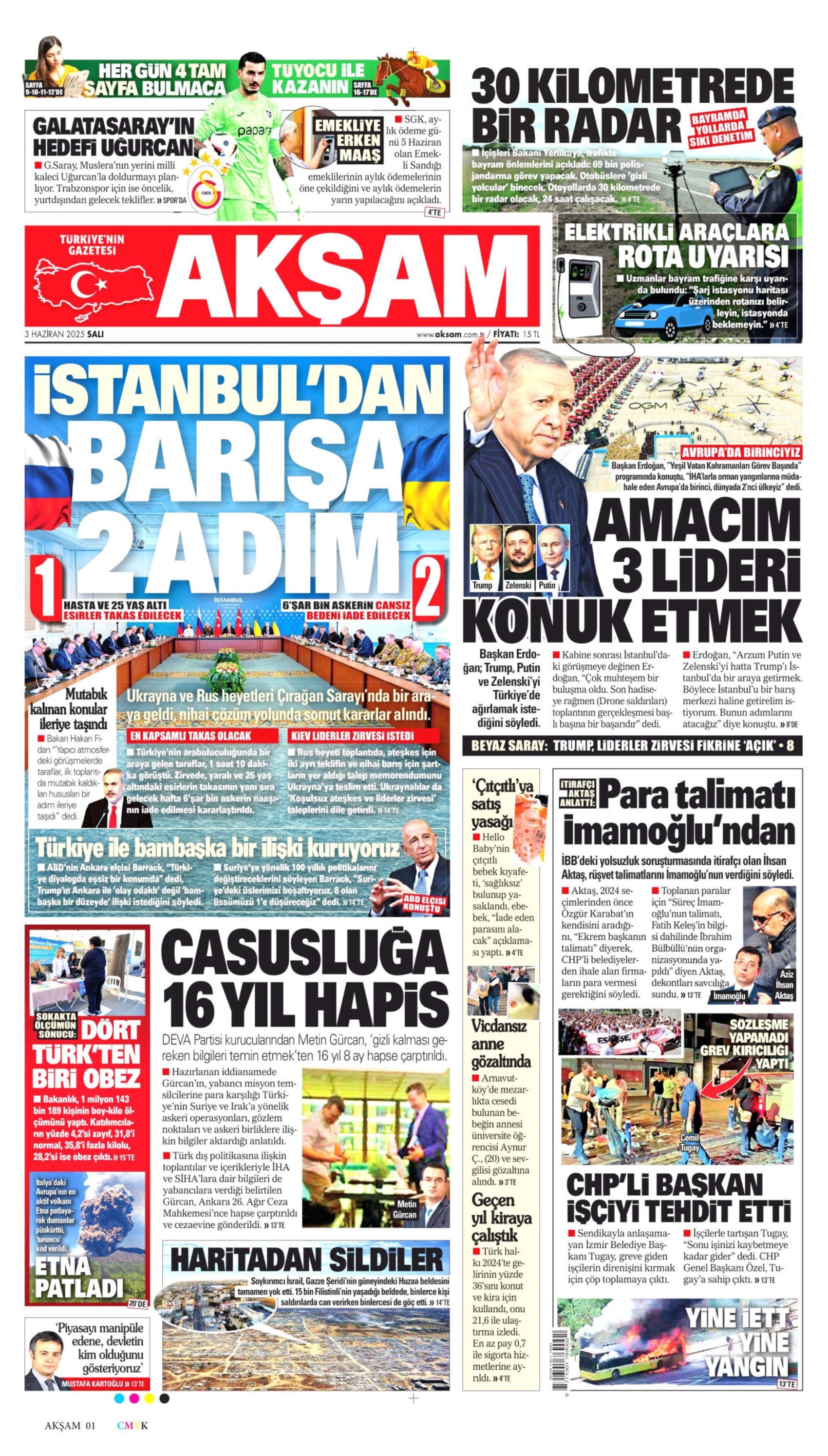 3 Haziran 2025 gazete manşetleri