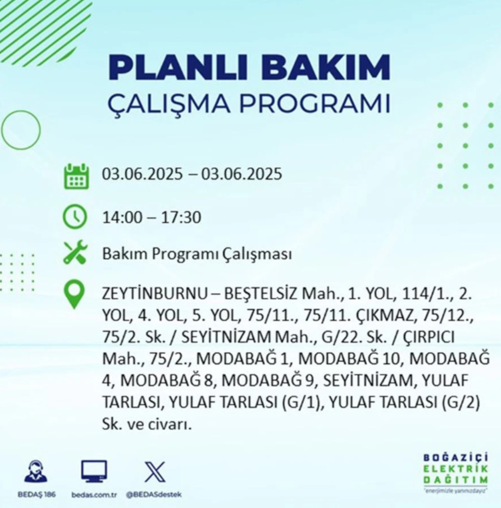 BEDAŞ paylaştı: İstanbul'da 3 Haziran Salı günü elektrik kesintisi yaşanacak ilçeler