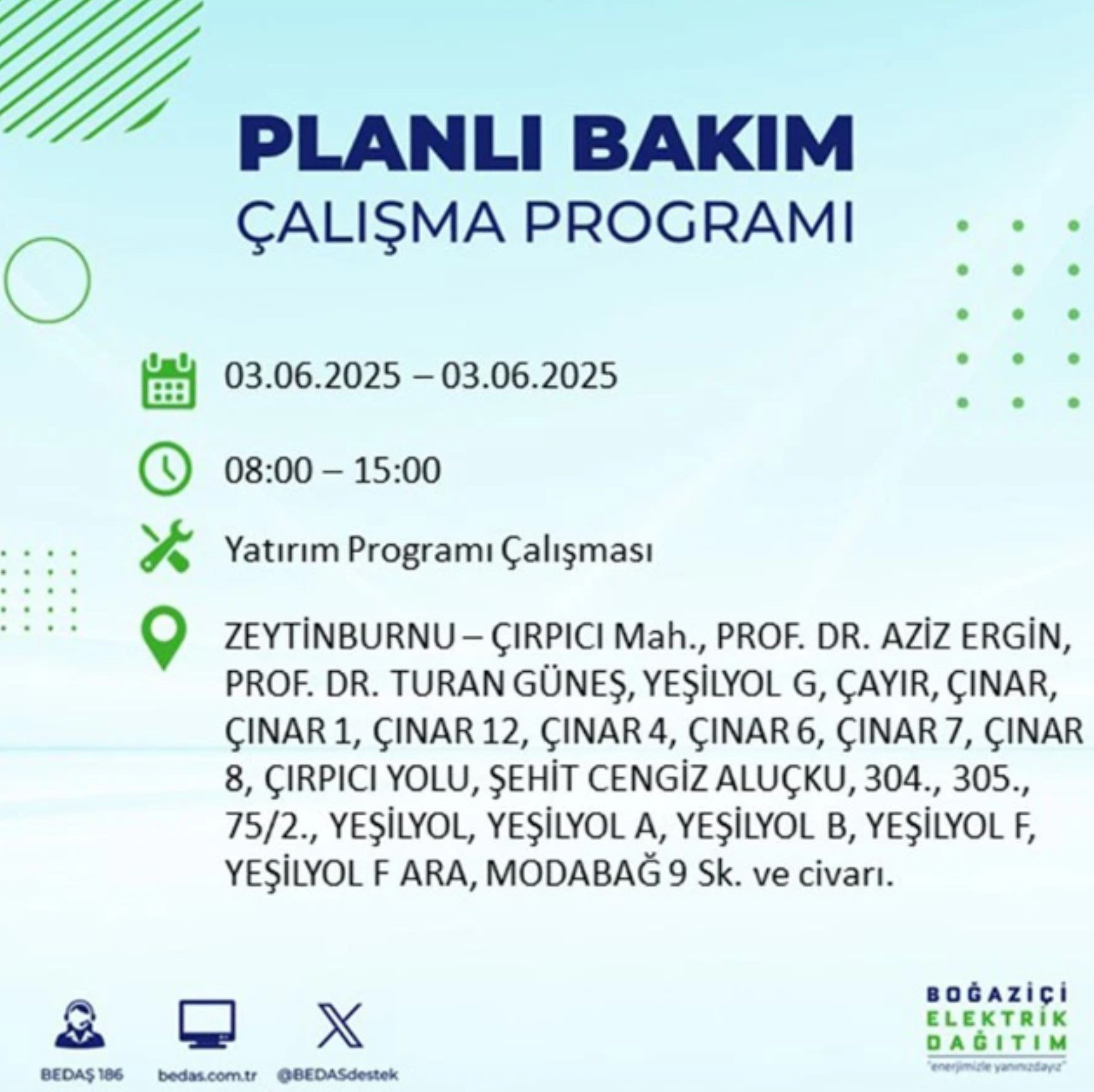 BEDAŞ paylaştı: İstanbul'da 3 Haziran Salı günü elektrik kesintisi yaşanacak ilçeler