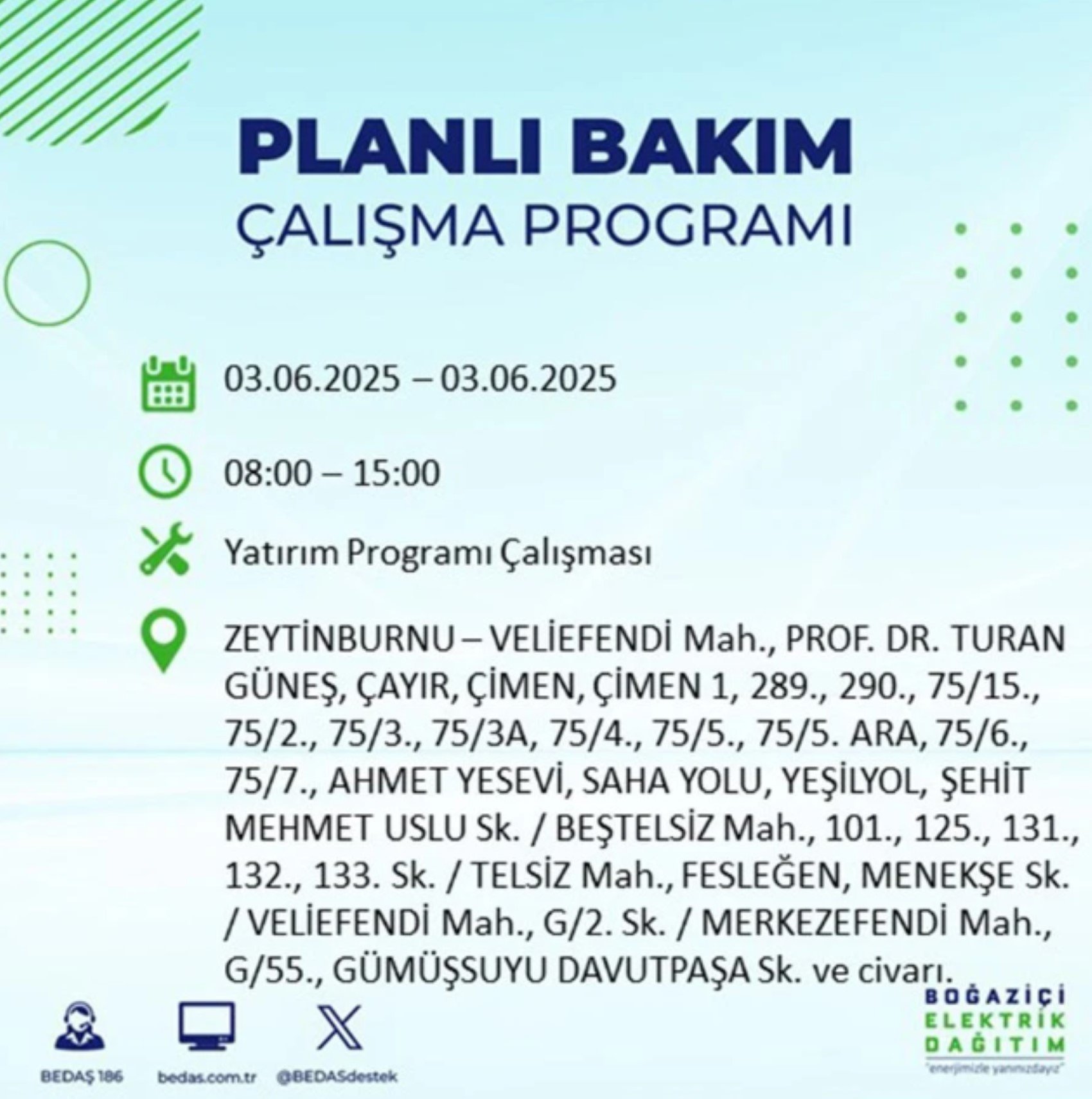 BEDAŞ paylaştı: İstanbul'da 3 Haziran Salı günü elektrik kesintisi yaşanacak ilçeler
