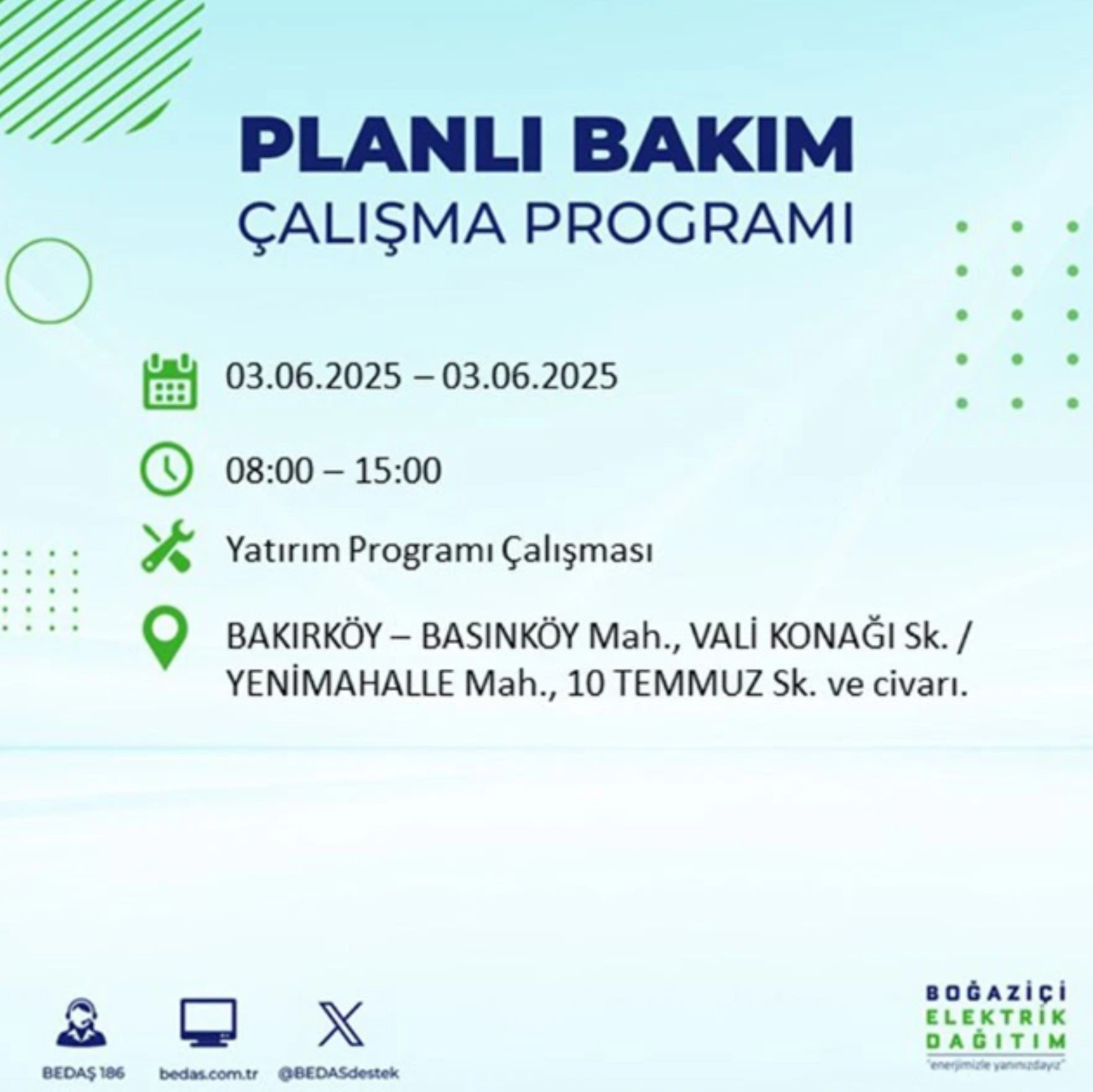 BEDAŞ paylaştı: İstanbul'da 3 Haziran Salı günü elektrik kesintisi yaşanacak ilçeler