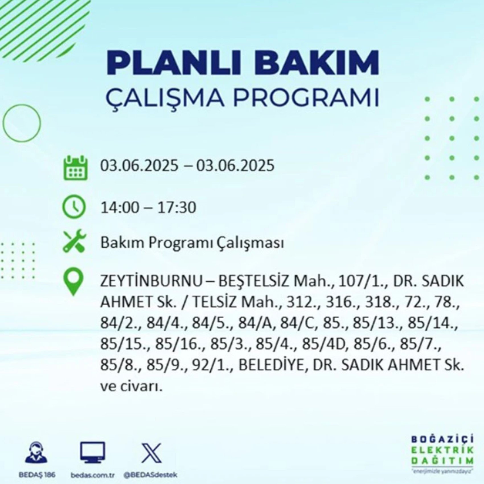 BEDAŞ paylaştı: İstanbul'da 3 Haziran Salı günü elektrik kesintisi yaşanacak ilçeler