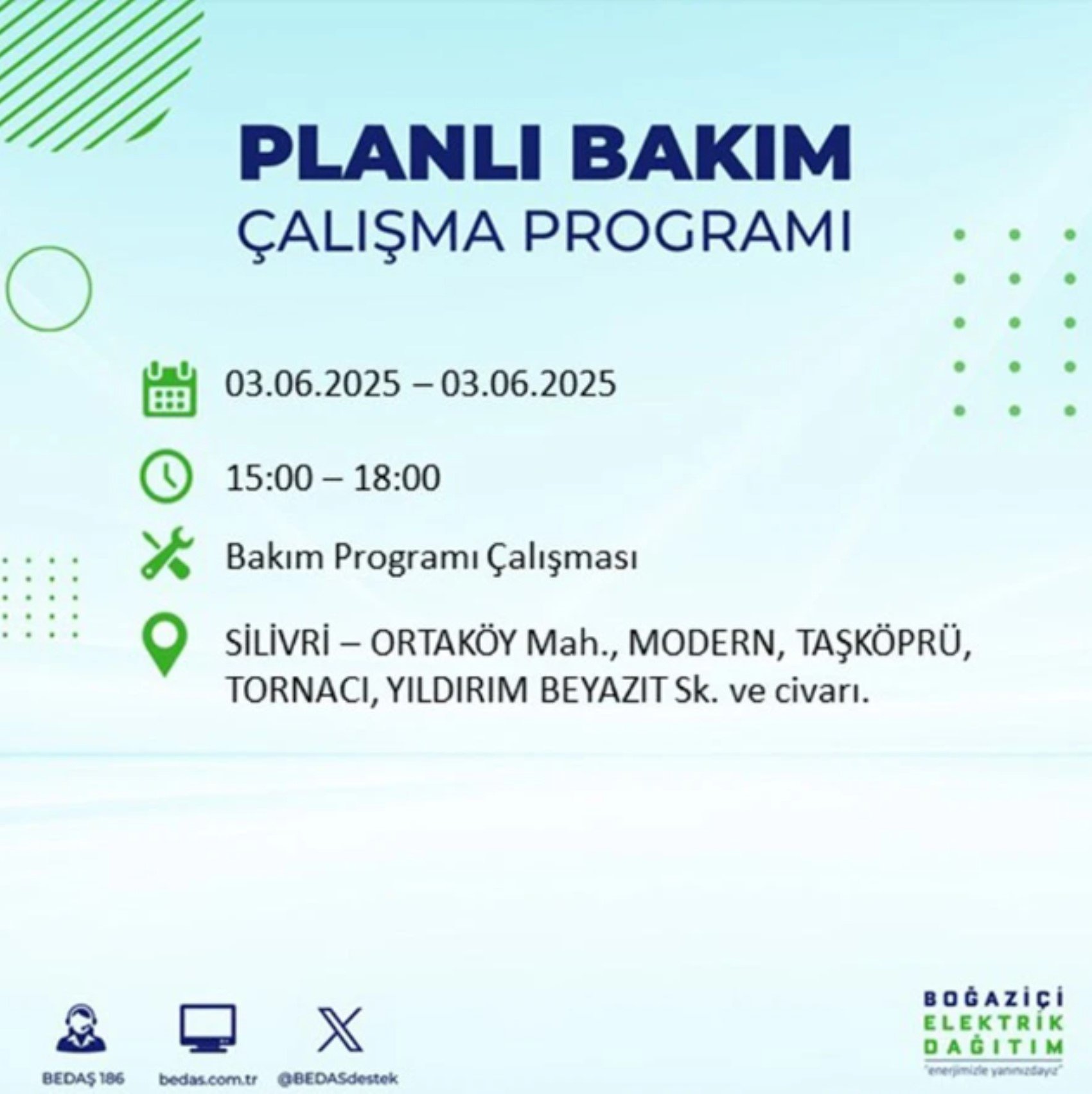 BEDAŞ paylaştı: İstanbul'da 3 Haziran Salı günü elektrik kesintisi yaşanacak ilçeler