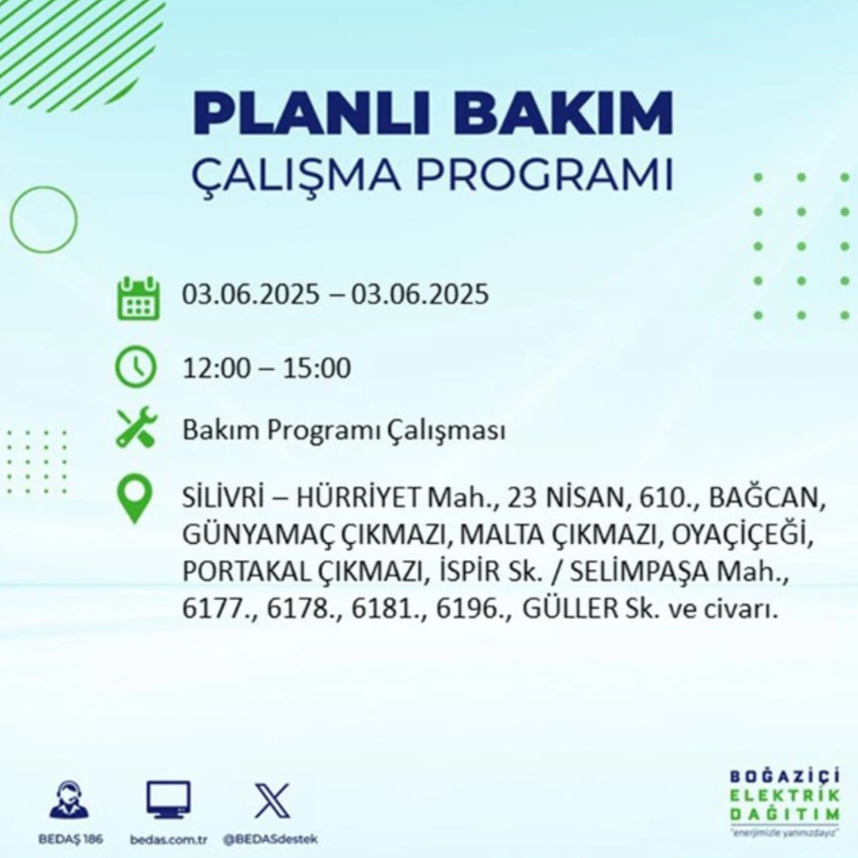 BEDAŞ paylaştı: İstanbul'da 3 Haziran Salı günü elektrik kesintisi yaşanacak ilçeler