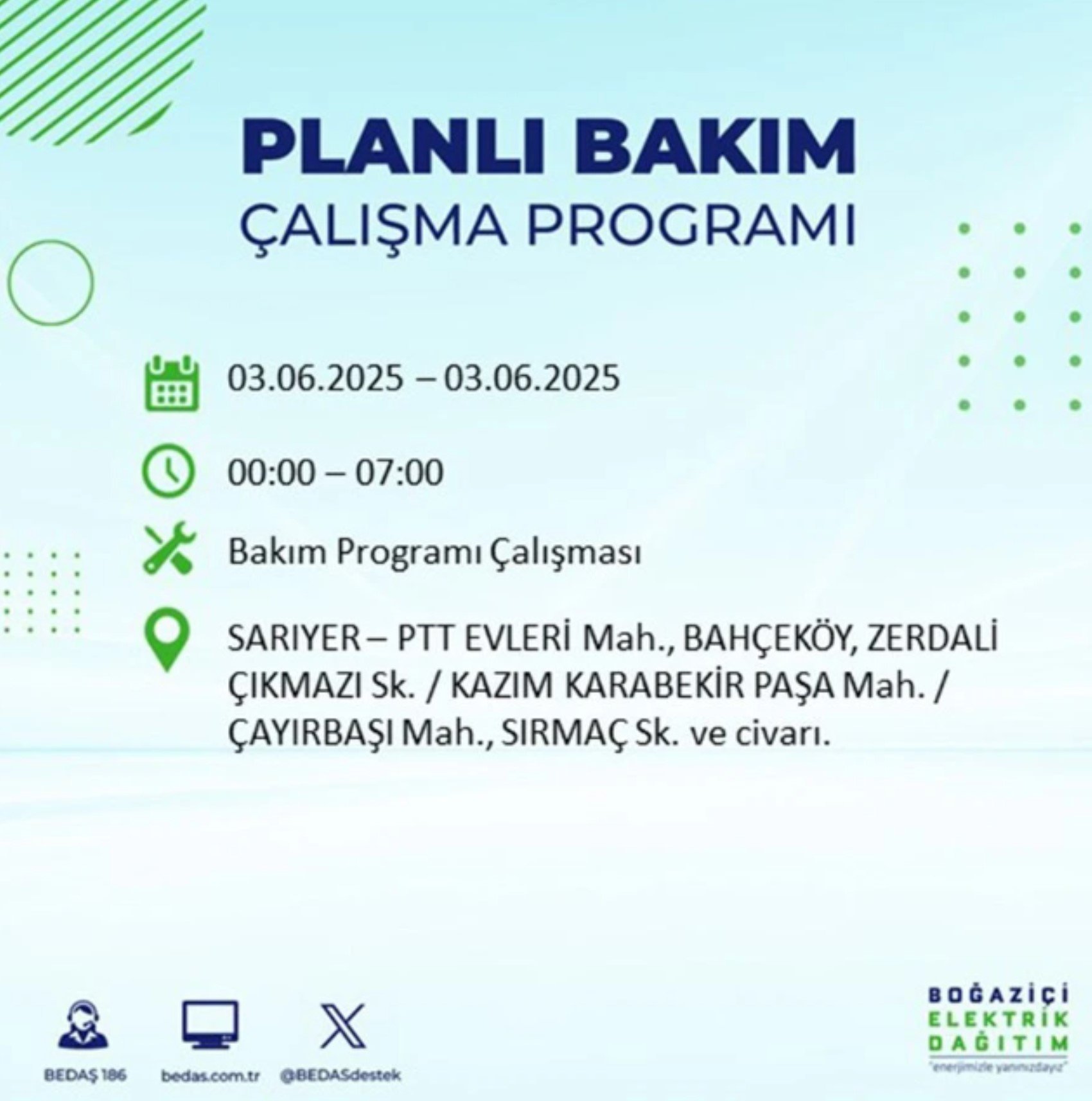 BEDAŞ paylaştı: İstanbul'da 3 Haziran Salı günü elektrik kesintisi yaşanacak ilçeler