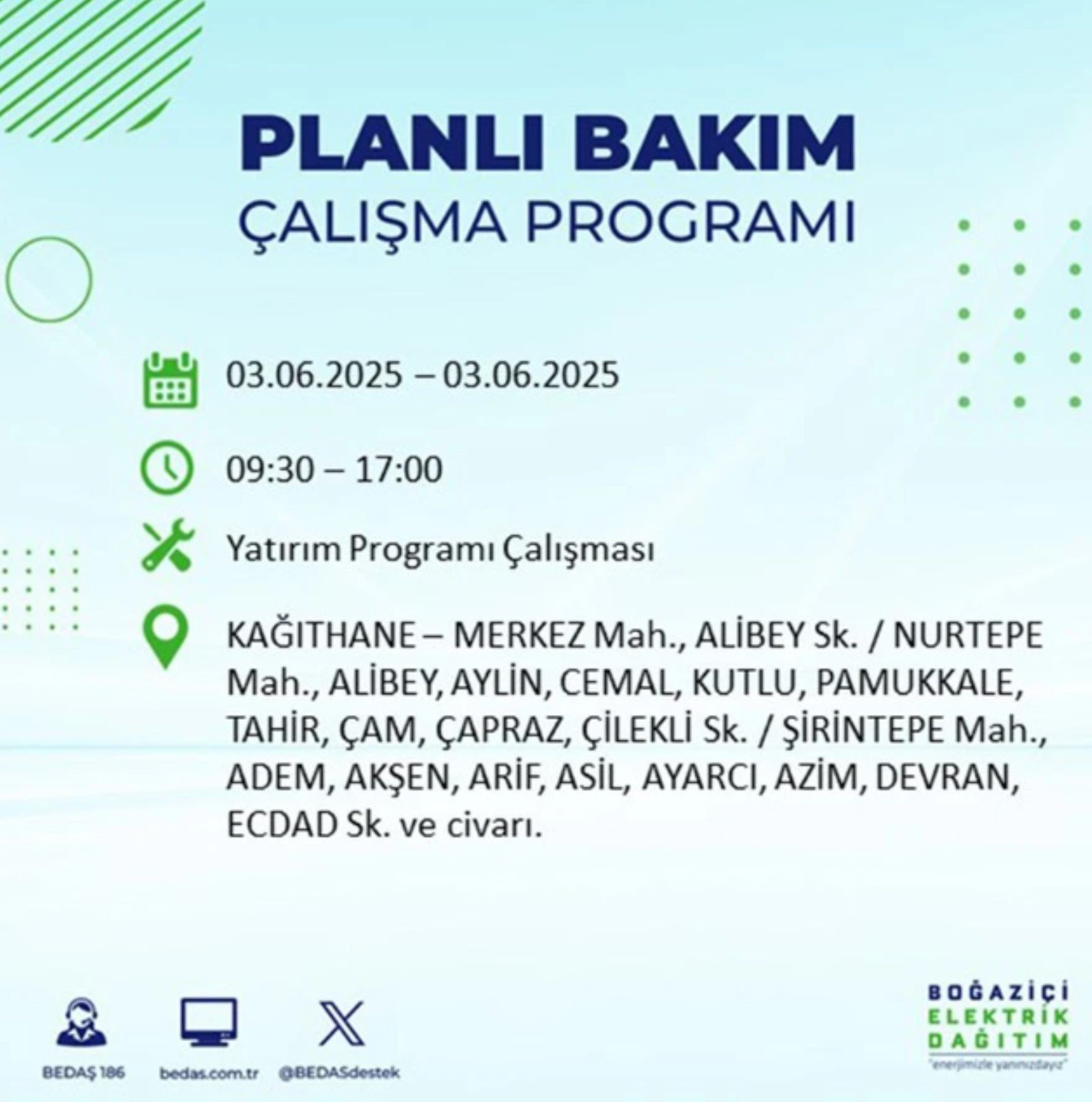 BEDAŞ paylaştı: İstanbul'da 3 Haziran Salı günü elektrik kesintisi yaşanacak ilçeler
