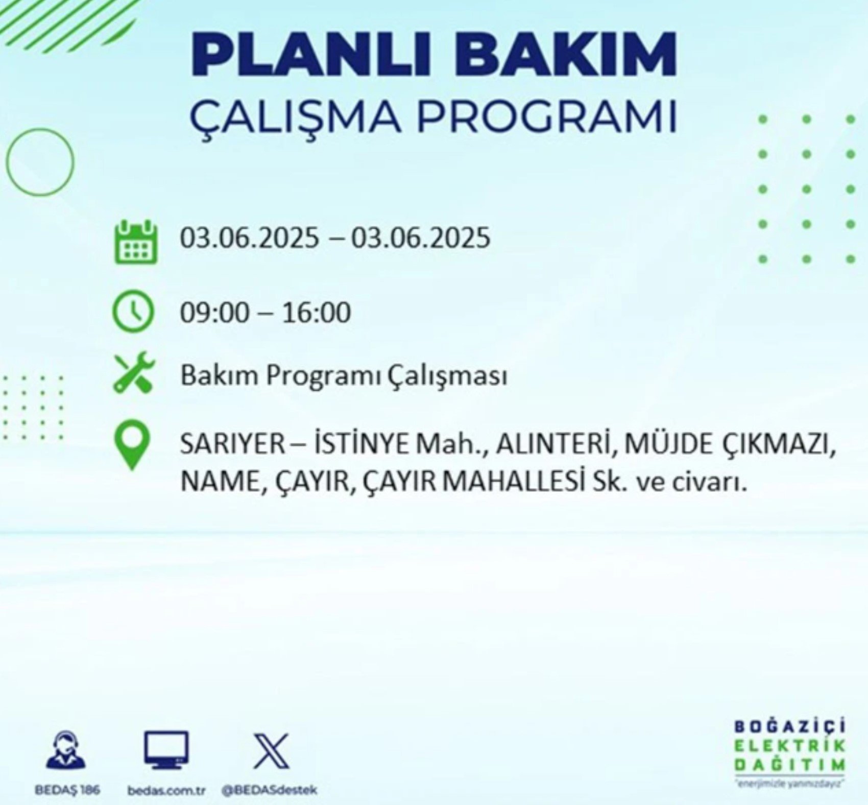 BEDAŞ paylaştı: İstanbul'da 3 Haziran Salı günü elektrik kesintisi yaşanacak ilçeler