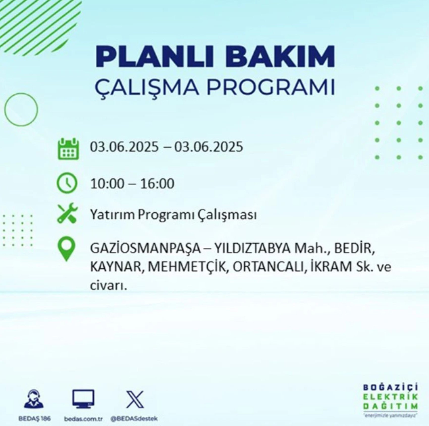 BEDAŞ paylaştı: İstanbul'da 3 Haziran Salı günü elektrik kesintisi yaşanacak ilçeler
