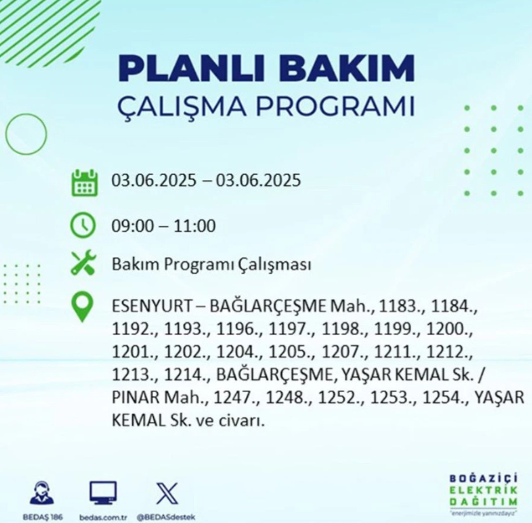 BEDAŞ paylaştı: İstanbul'da 3 Haziran Salı günü elektrik kesintisi yaşanacak ilçeler