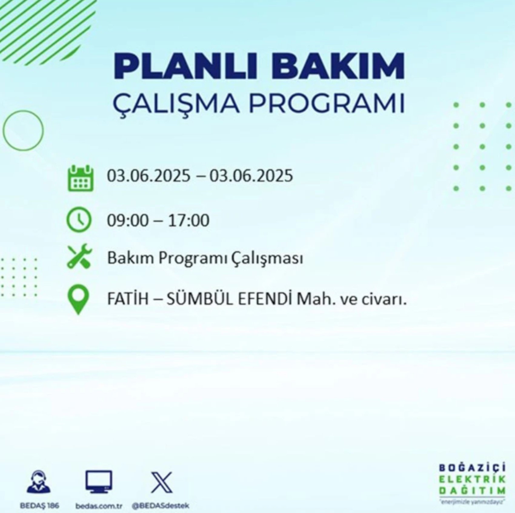 BEDAŞ paylaştı: İstanbul'da 3 Haziran Salı günü elektrik kesintisi yaşanacak ilçeler
