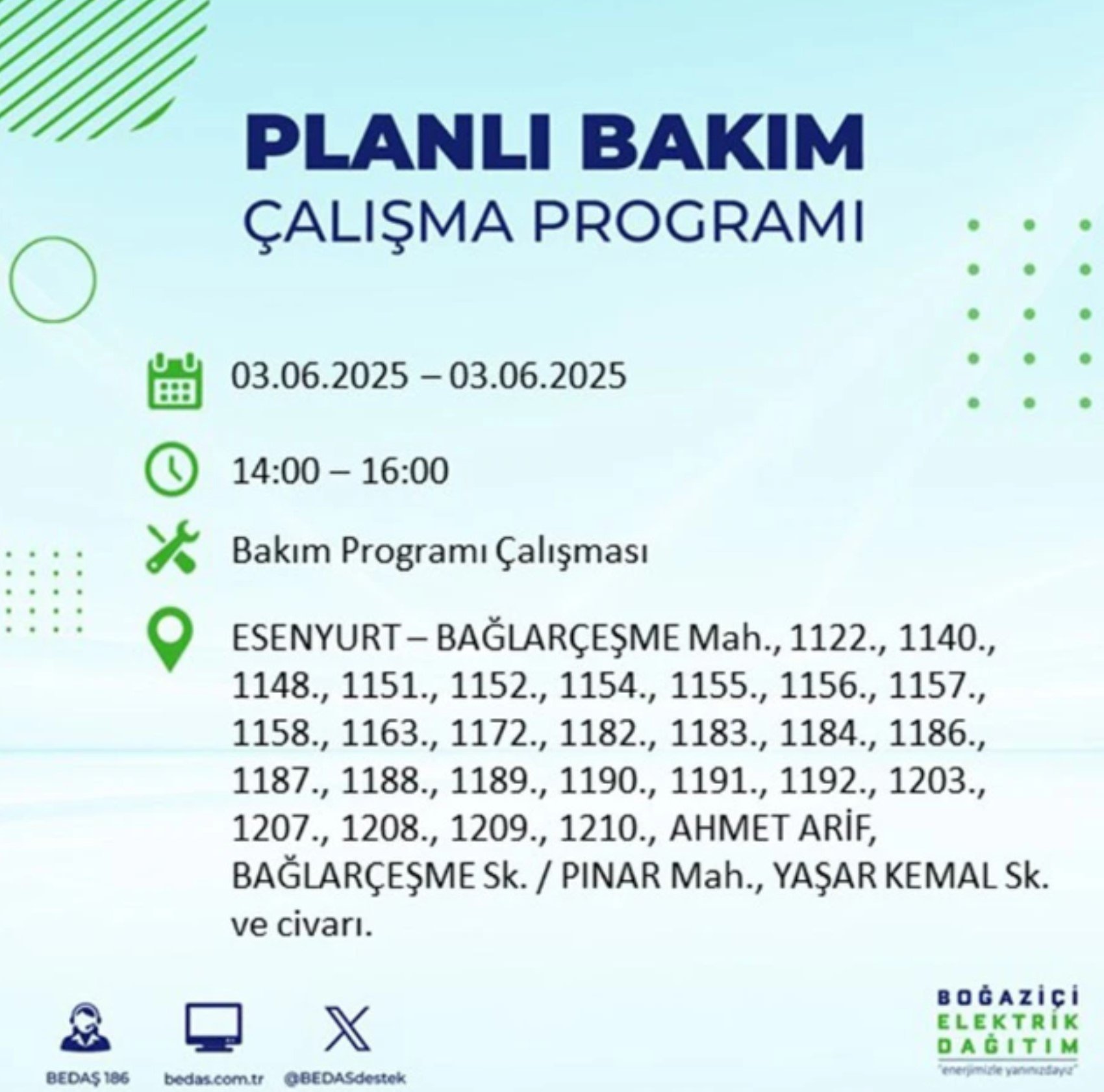 BEDAŞ paylaştı: İstanbul'da 3 Haziran Salı günü elektrik kesintisi yaşanacak ilçeler