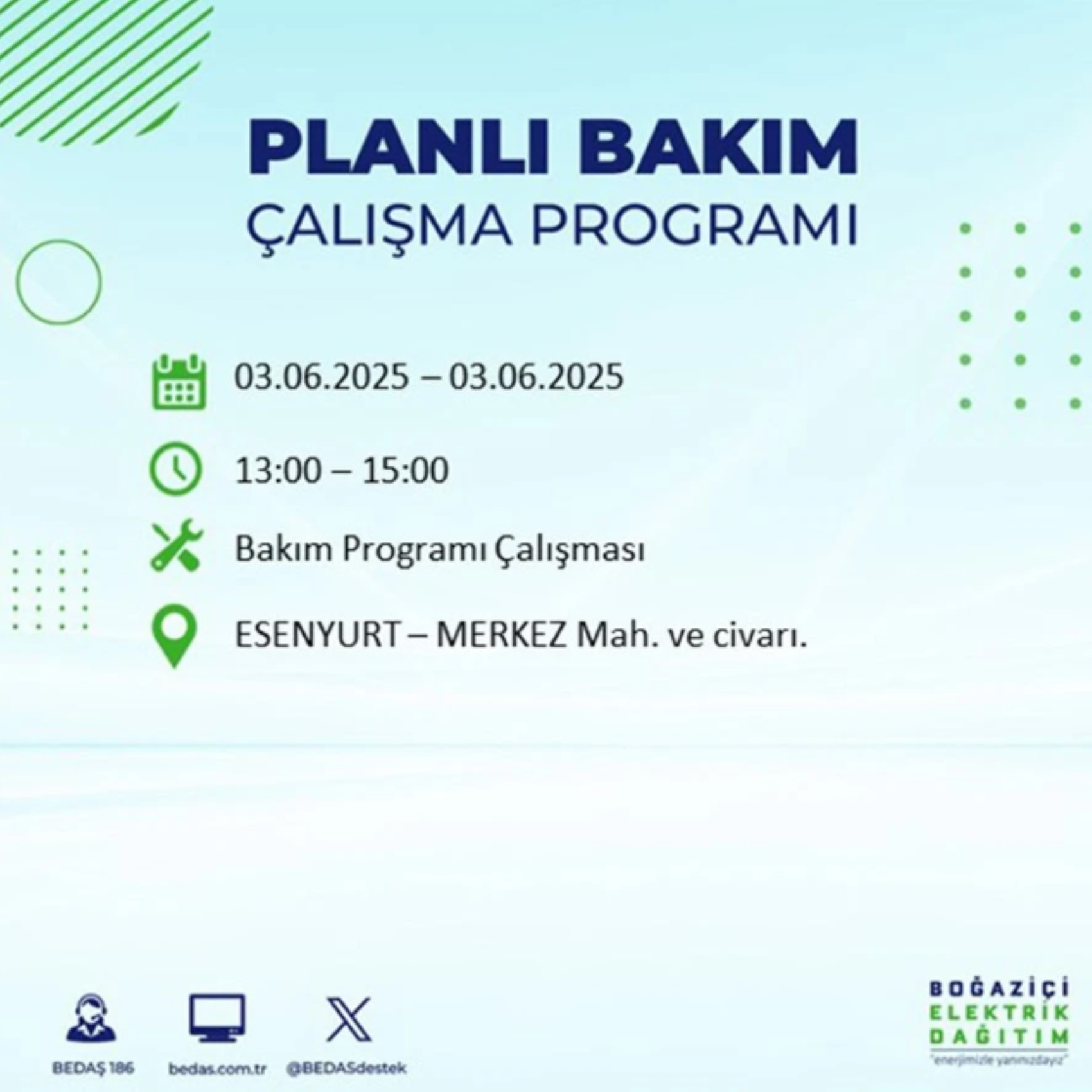 BEDAŞ paylaştı: İstanbul'da 3 Haziran Salı günü elektrik kesintisi yaşanacak ilçeler