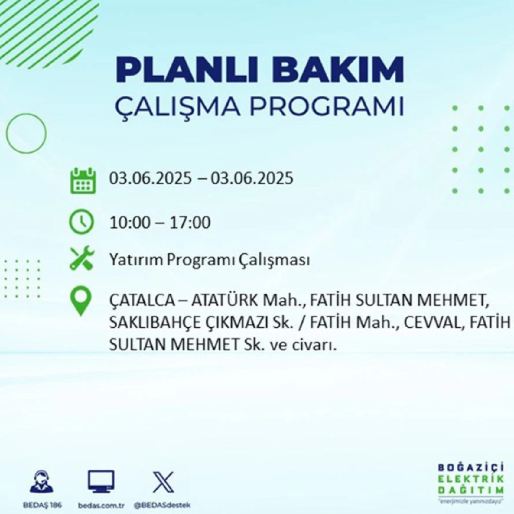 BEDAŞ paylaştı: İstanbul'da 3 Haziran Salı günü elektrik kesintisi yaşanacak ilçeler