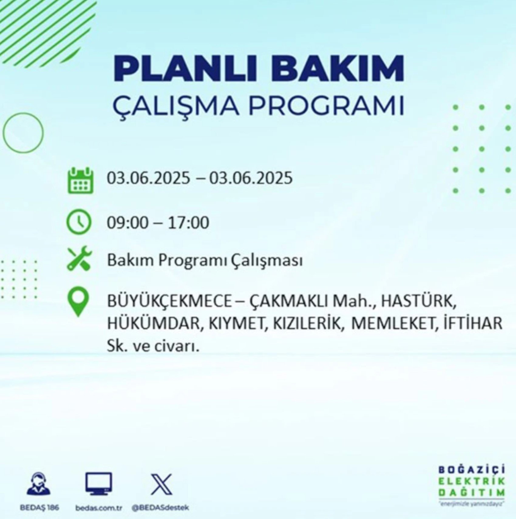 BEDAŞ paylaştı: İstanbul'da 3 Haziran Salı günü elektrik kesintisi yaşanacak ilçeler
