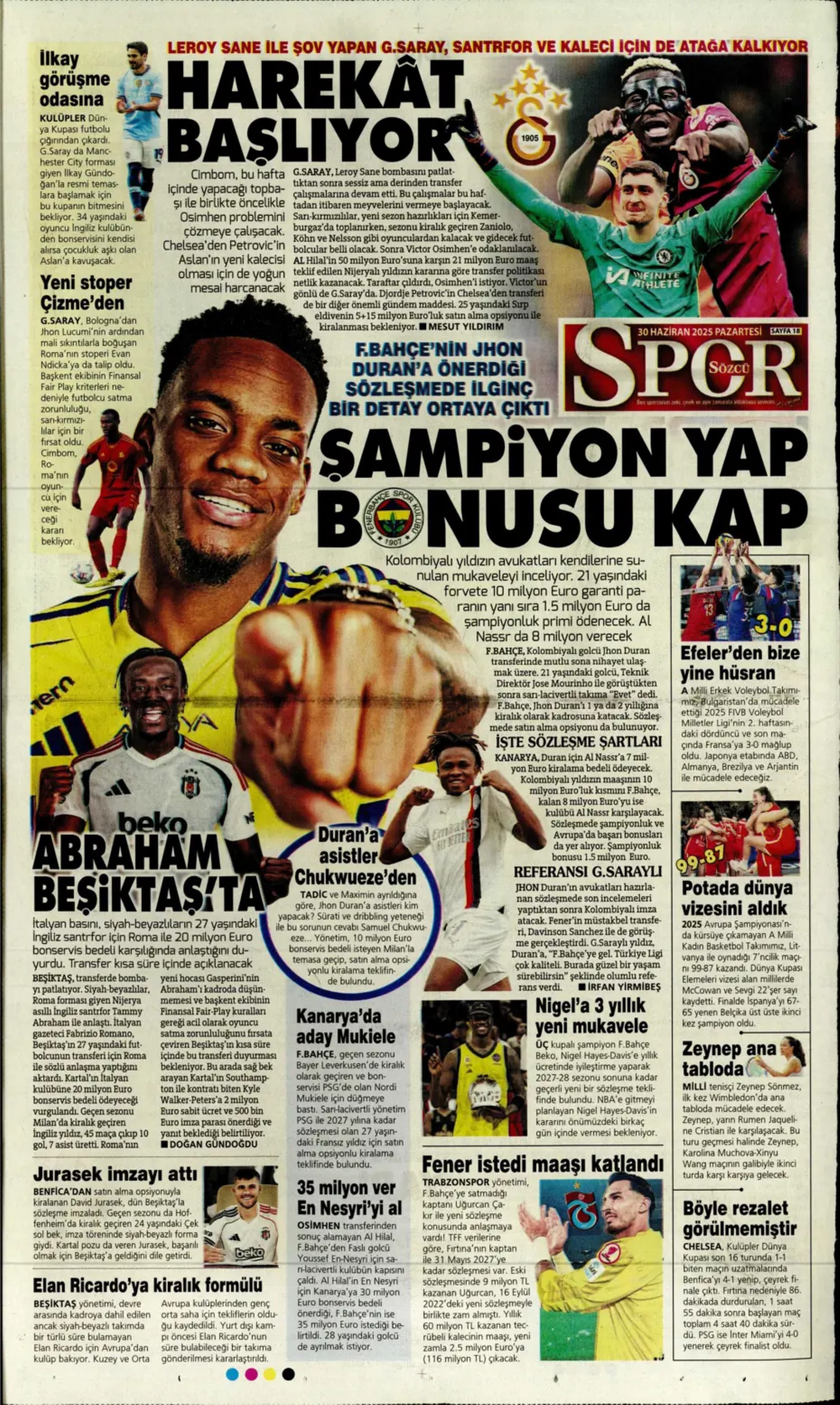 Sporda günün manşetleri... Fenerbahçe Jhon Duran transferini bitirdi: Osimhen kızdırıyor!