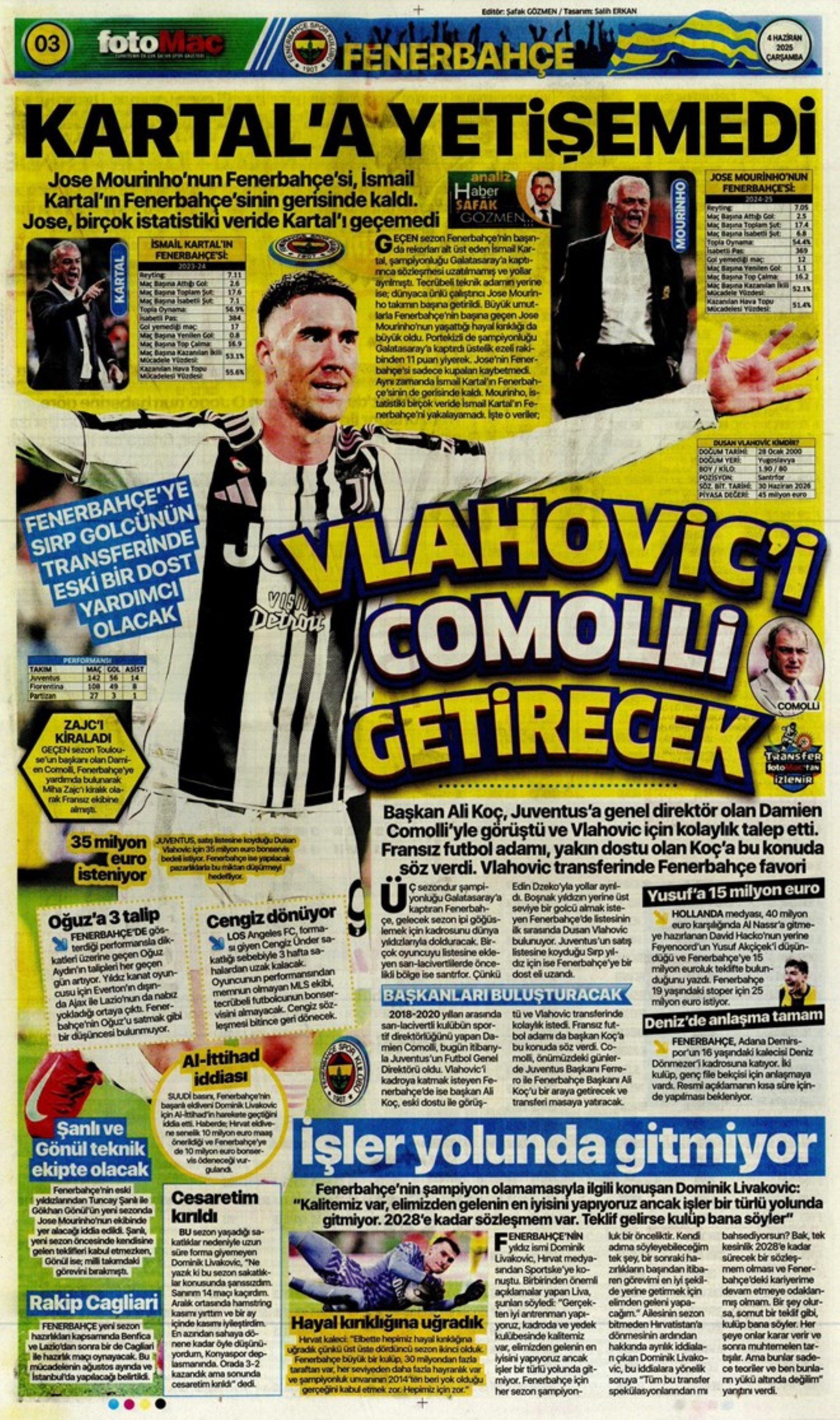 Sporda günün manşetleri... Dusan Vlahovic Fenerbahçe'ye geliyor: Uğurcan Çakır bombası
