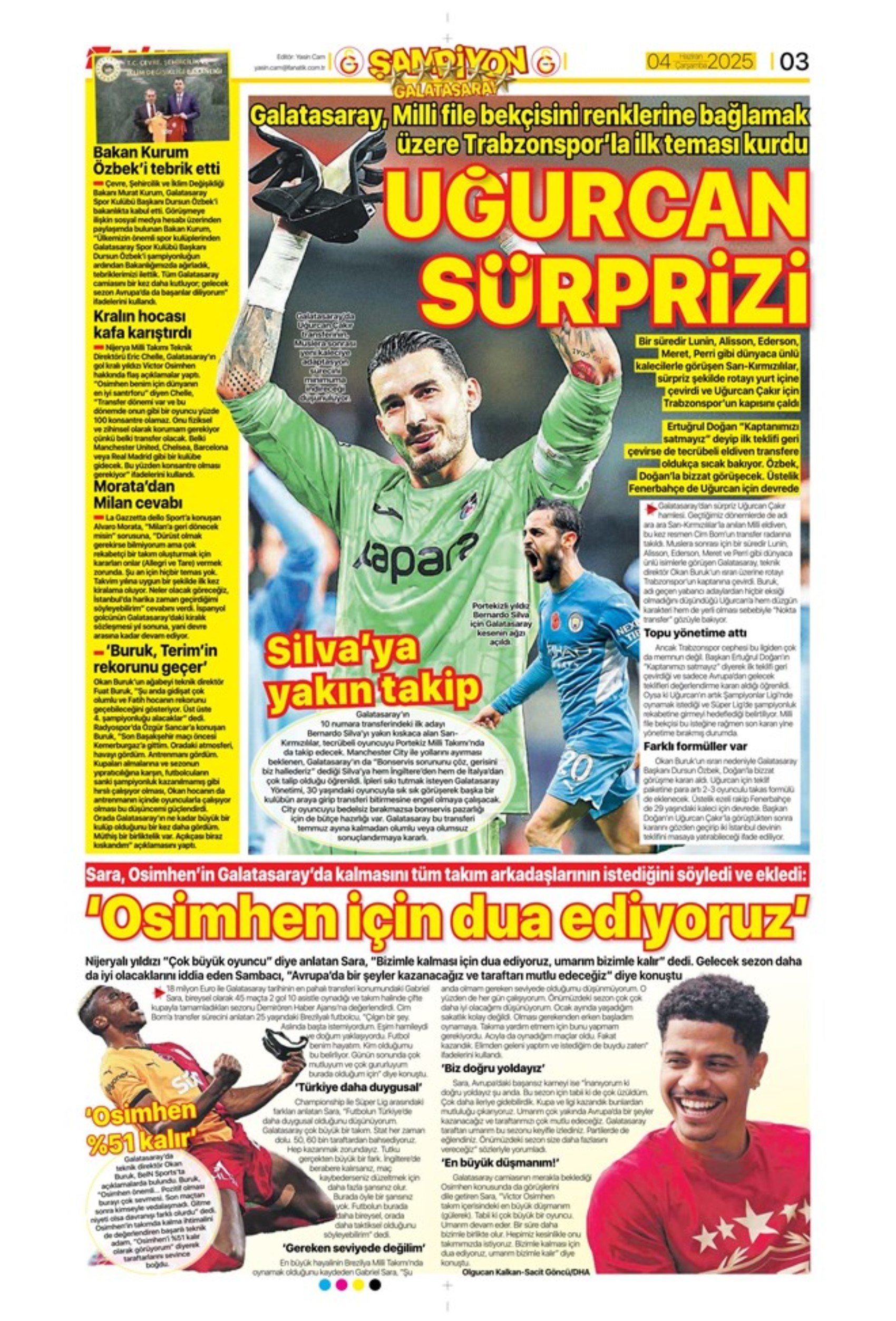 Sporda günün manşetleri... Dusan Vlahovic Fenerbahçe'ye geliyor: Uğurcan Çakır bombası