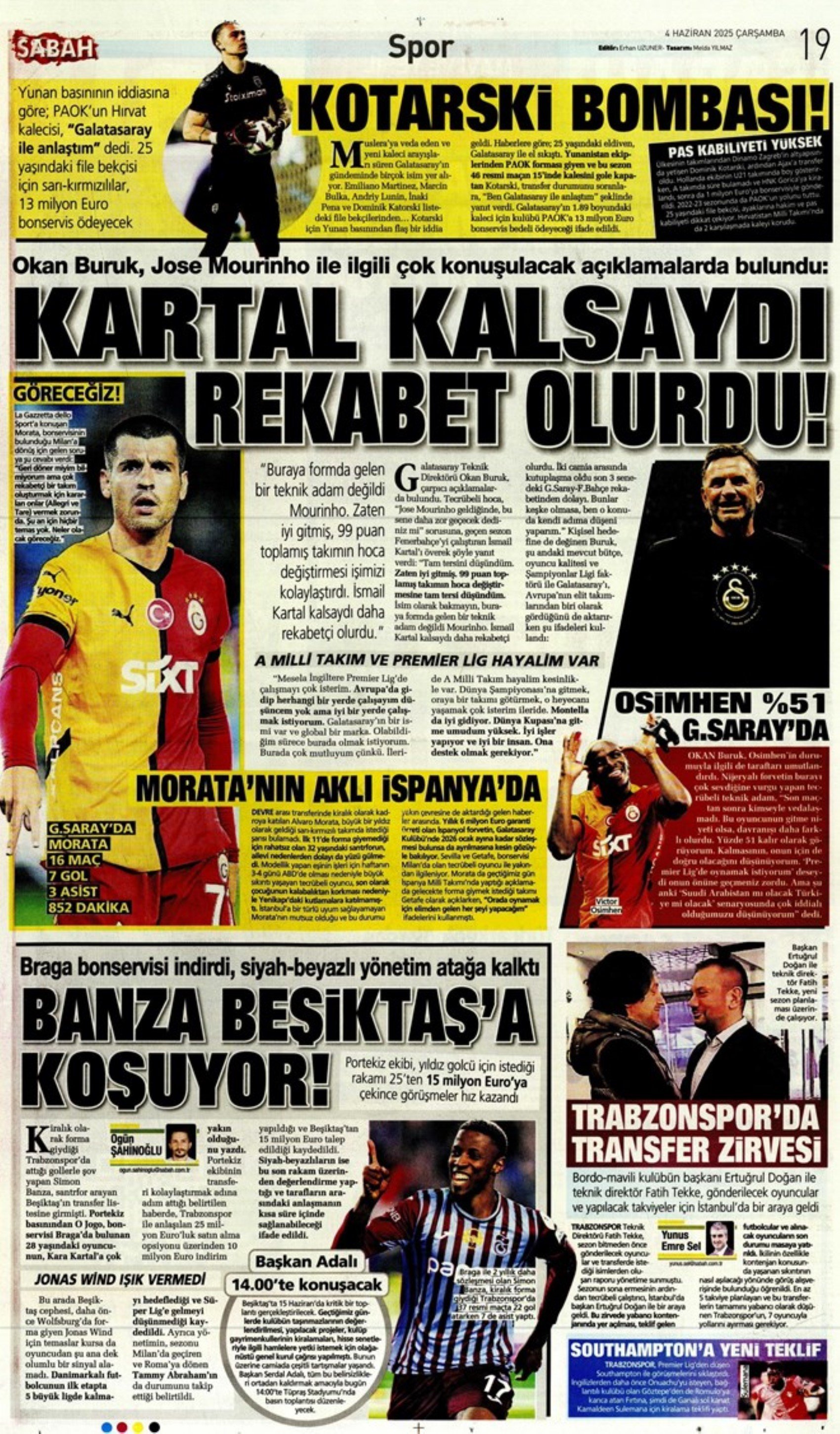 Sporda günün manşetleri... Dusan Vlahovic Fenerbahçe'ye geliyor: Uğurcan Çakır bombası