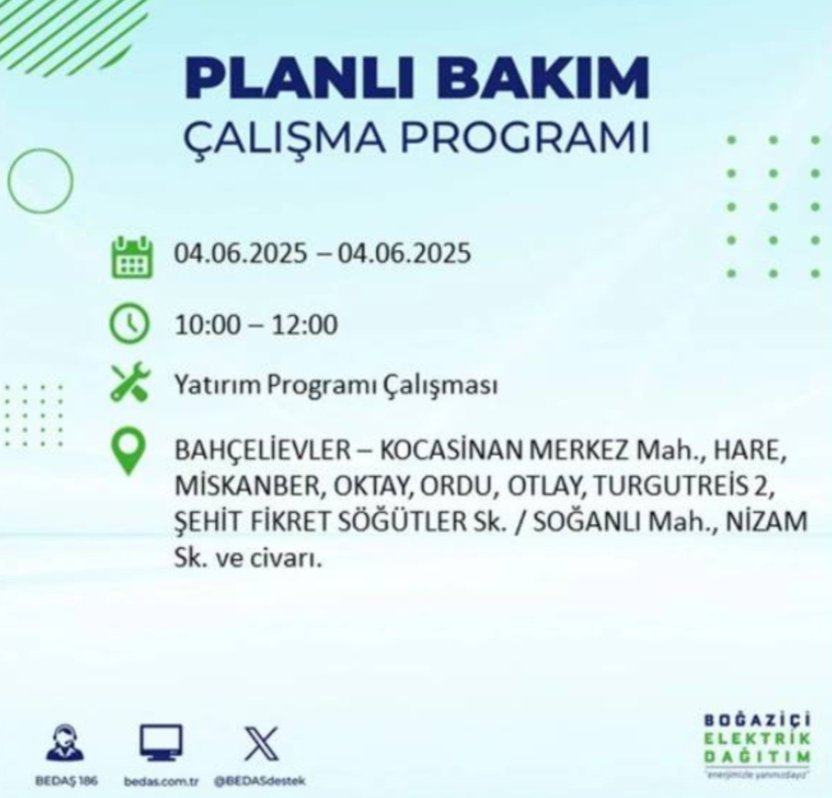 BEDAŞ paylaştı: İstanbul'da 4 Haziran Çarşamba günü elektrik kesintisi yaşanacak ilçeler