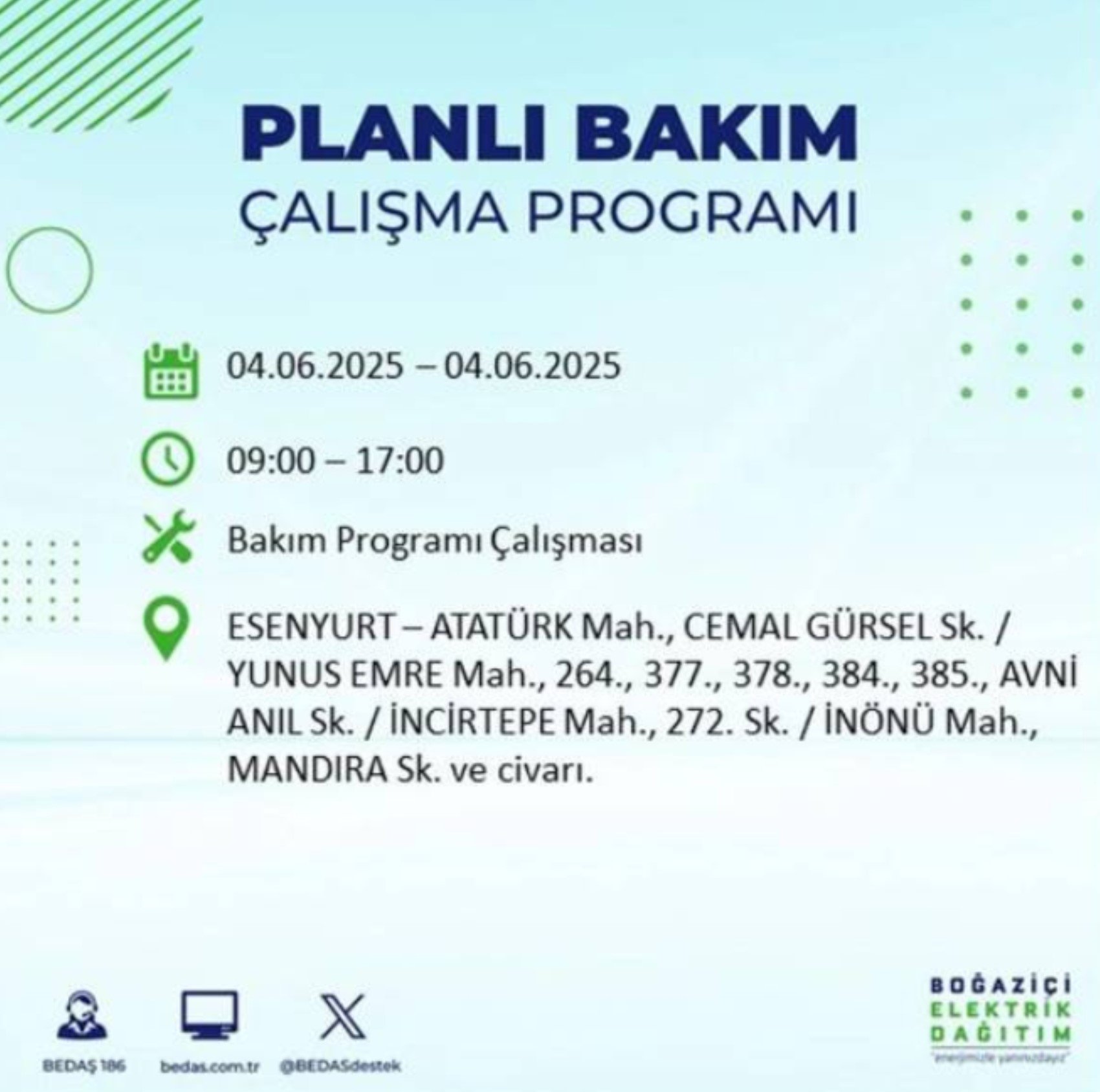 BEDAŞ paylaştı: İstanbul'da 4 Haziran Çarşamba günü elektrik kesintisi yaşanacak ilçeler