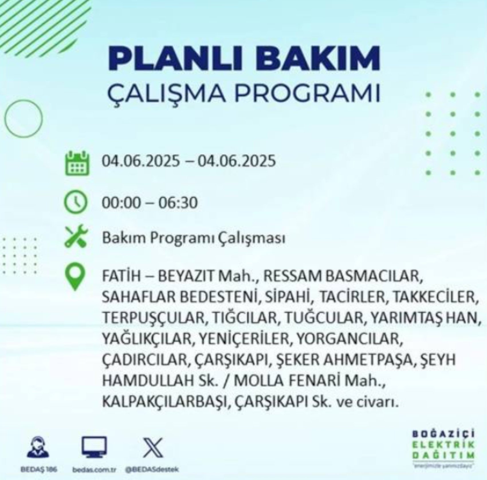 BEDAŞ paylaştı: İstanbul'da 4 Haziran Çarşamba günü elektrik kesintisi yaşanacak ilçeler