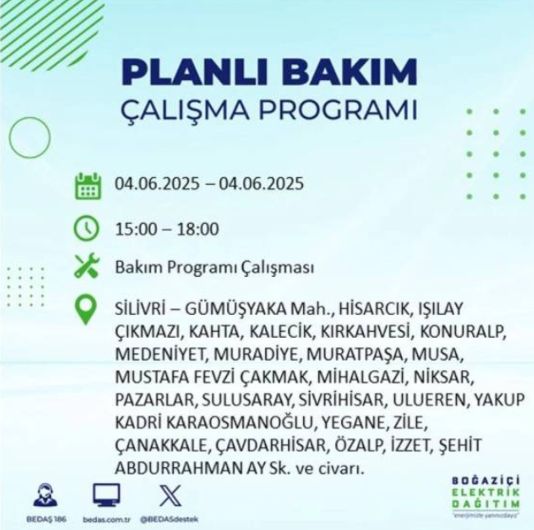 BEDAŞ paylaştı: İstanbul'da 4 Haziran Çarşamba günü elektrik kesintisi yaşanacak ilçeler